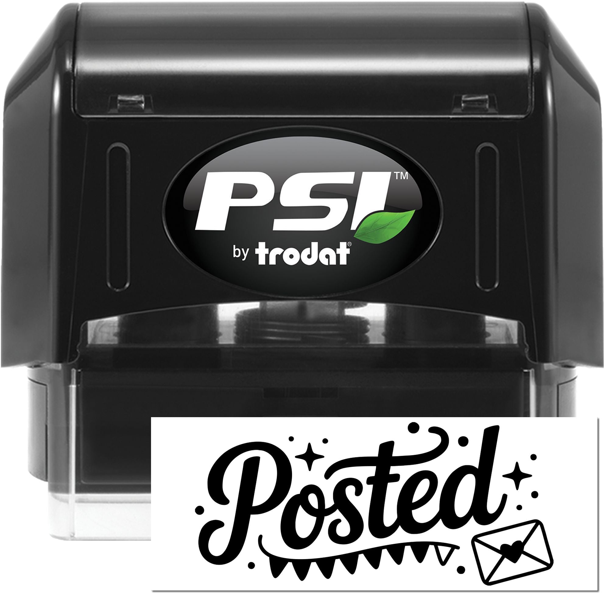 PSI by Trodat self-inking rubber stamp with Posted design for marking mail, packages, and office documents.