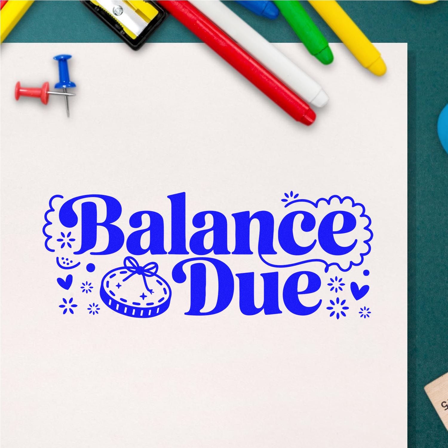 Balance Due rubber stamp design in blue for invoices, billing reminders, and overdue payment notices.