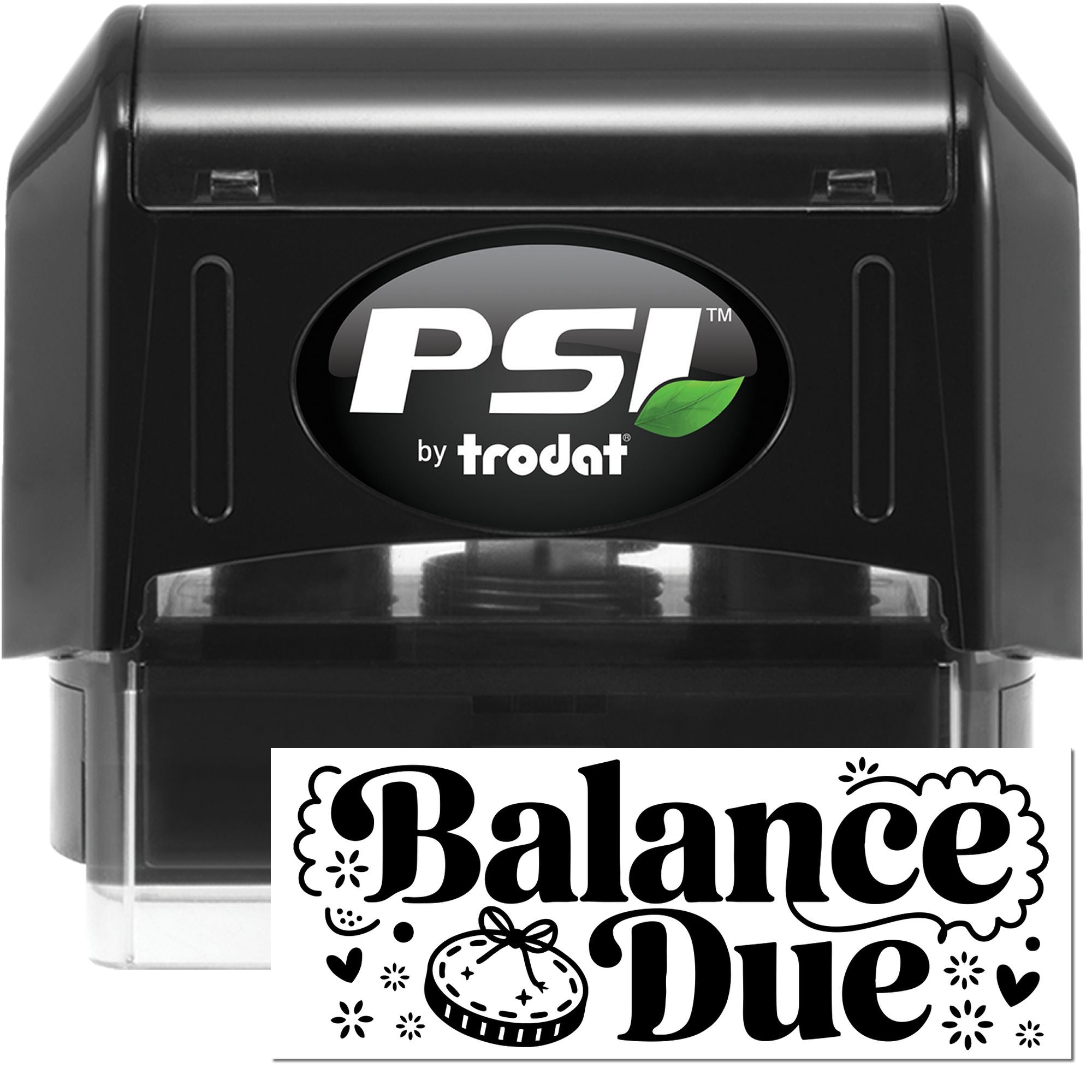 PSI by Trodat self-inking rubber stamp with Balance Due design for invoices, billing, and bookkeeping.