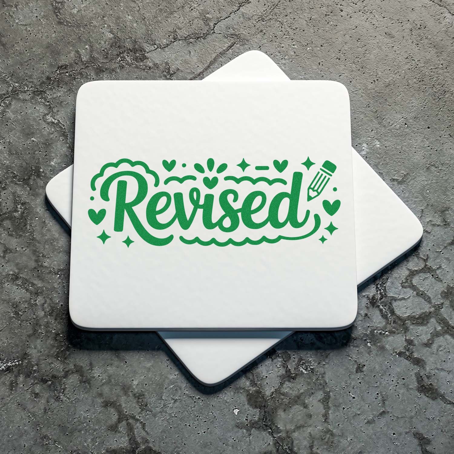 Custom Revised rubber stamp for edited documents, proof approvals, and office paperwork.