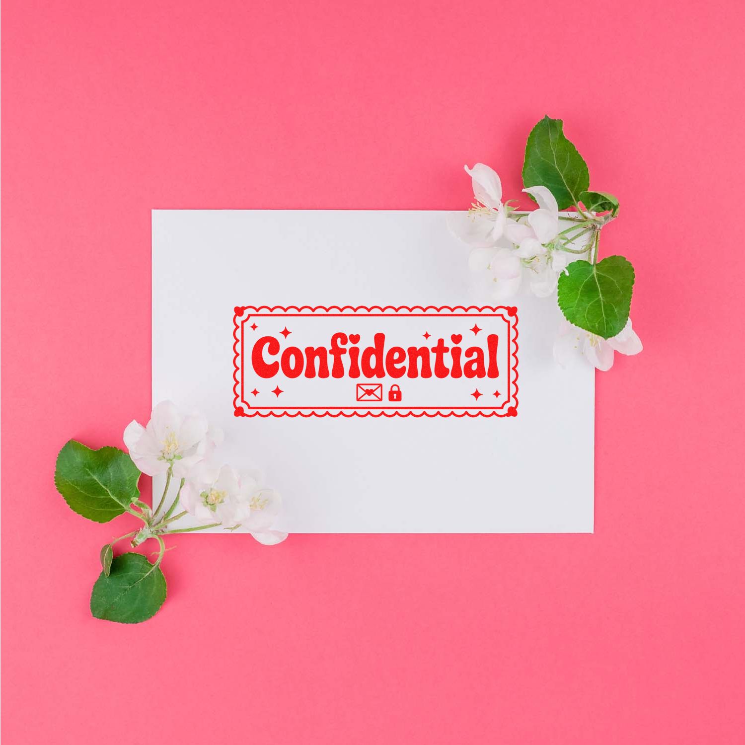 Confidential rubber stamp design on white card, ideal for secure mailing and document labeling.