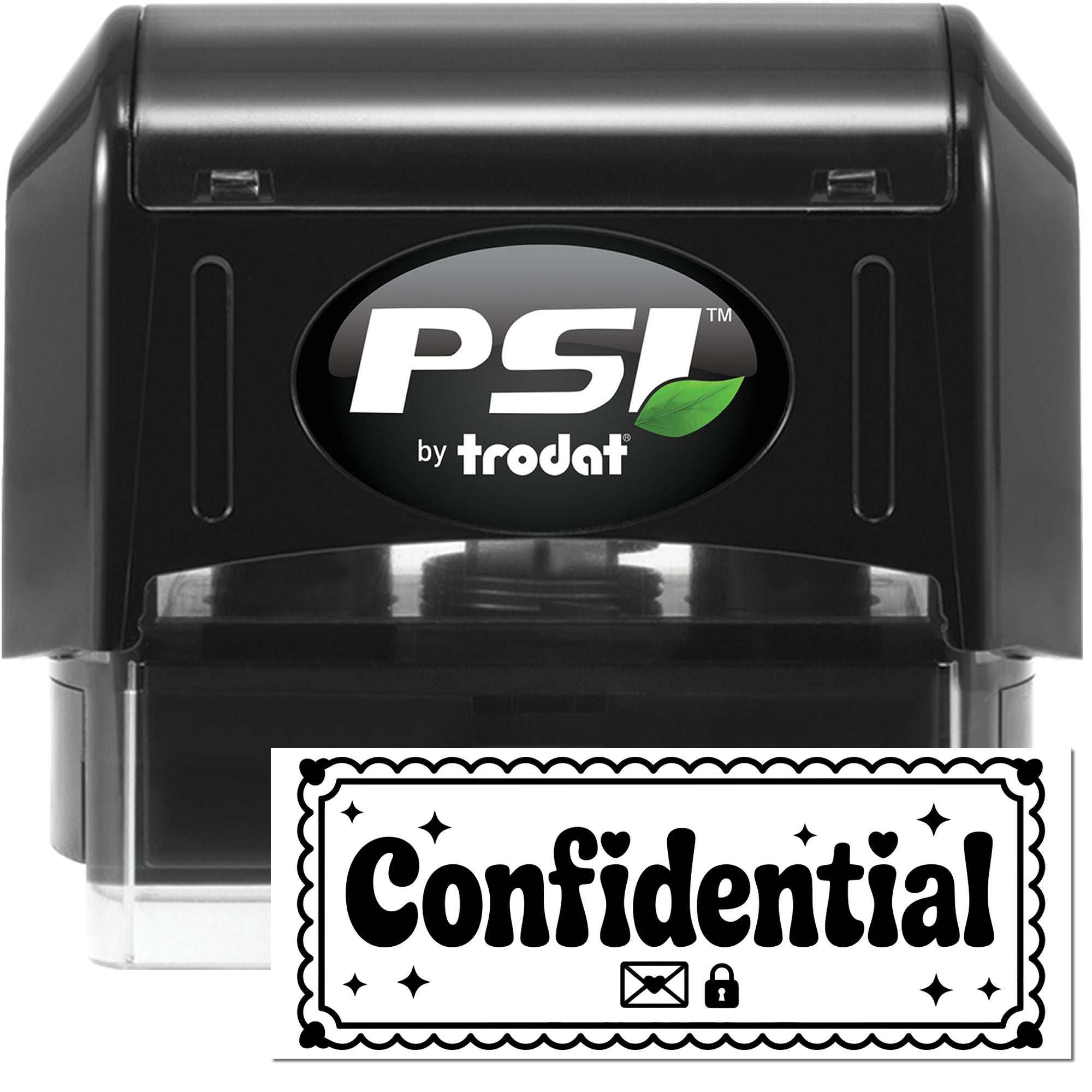 PSI by Trodat self-inking rubber stamp with Confidential imprint for marking private documents.