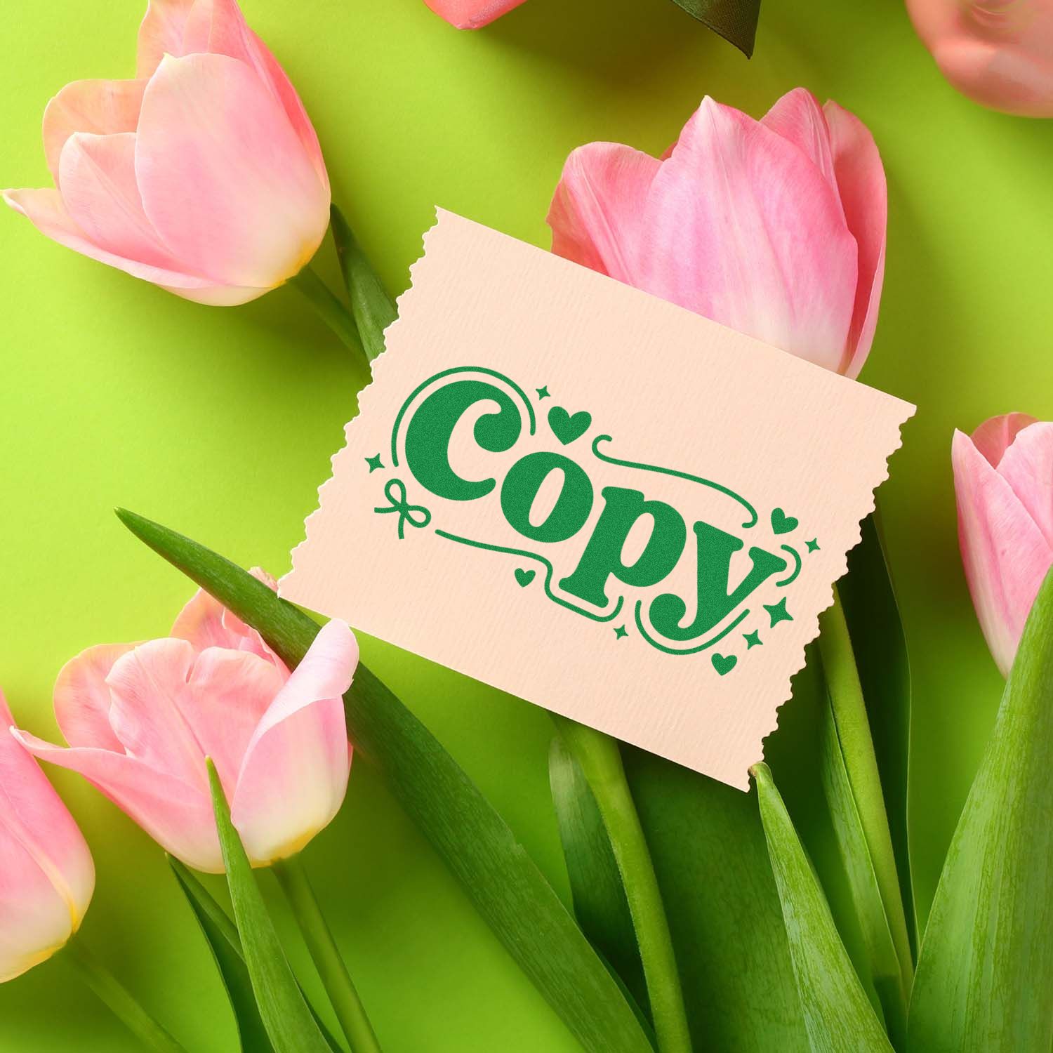 Decorative Copy rubber stamp design with tulips for stationery, scrapbooking, and custom craft projects