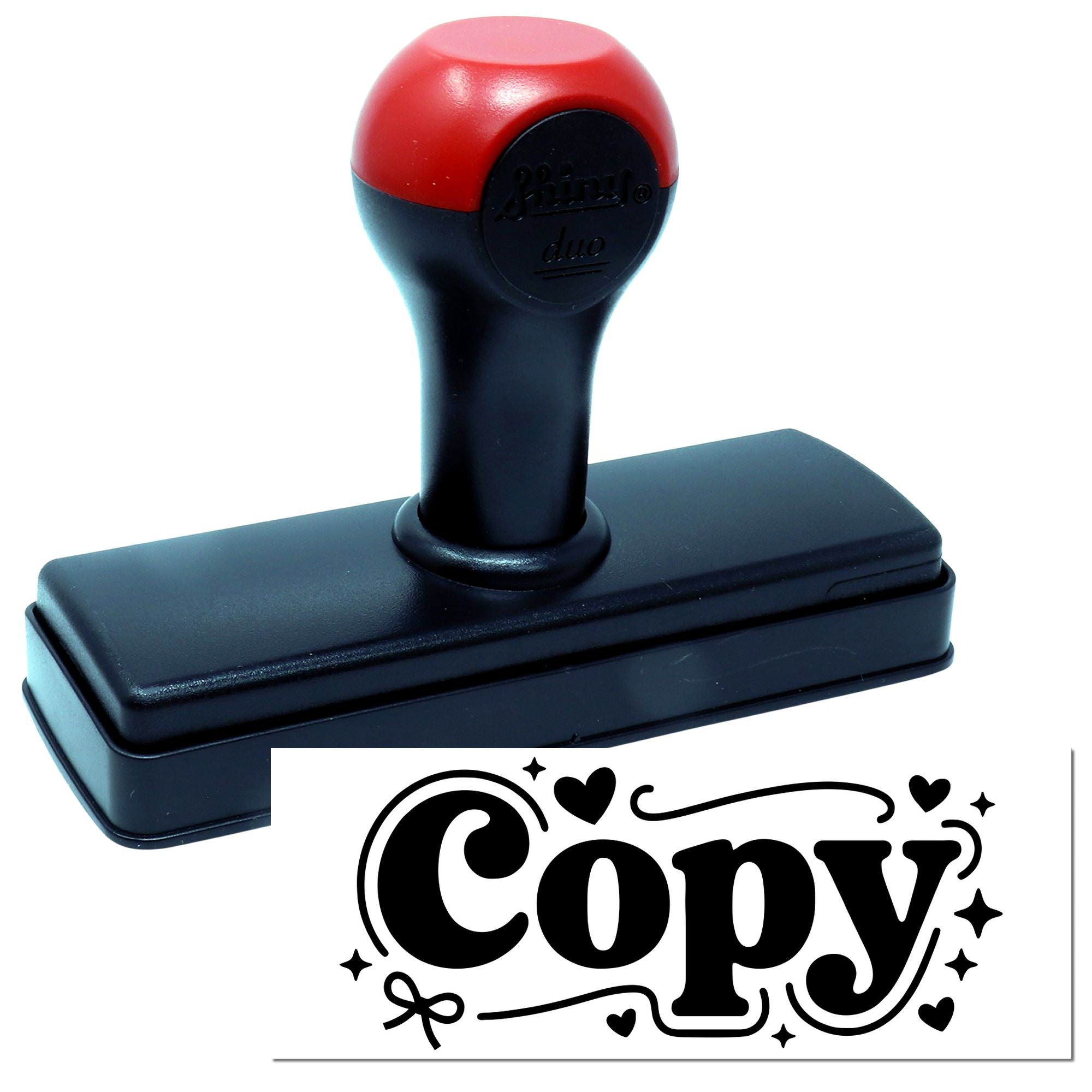 Self-inking rubber stamp with decorative Copy imprint for office document marking