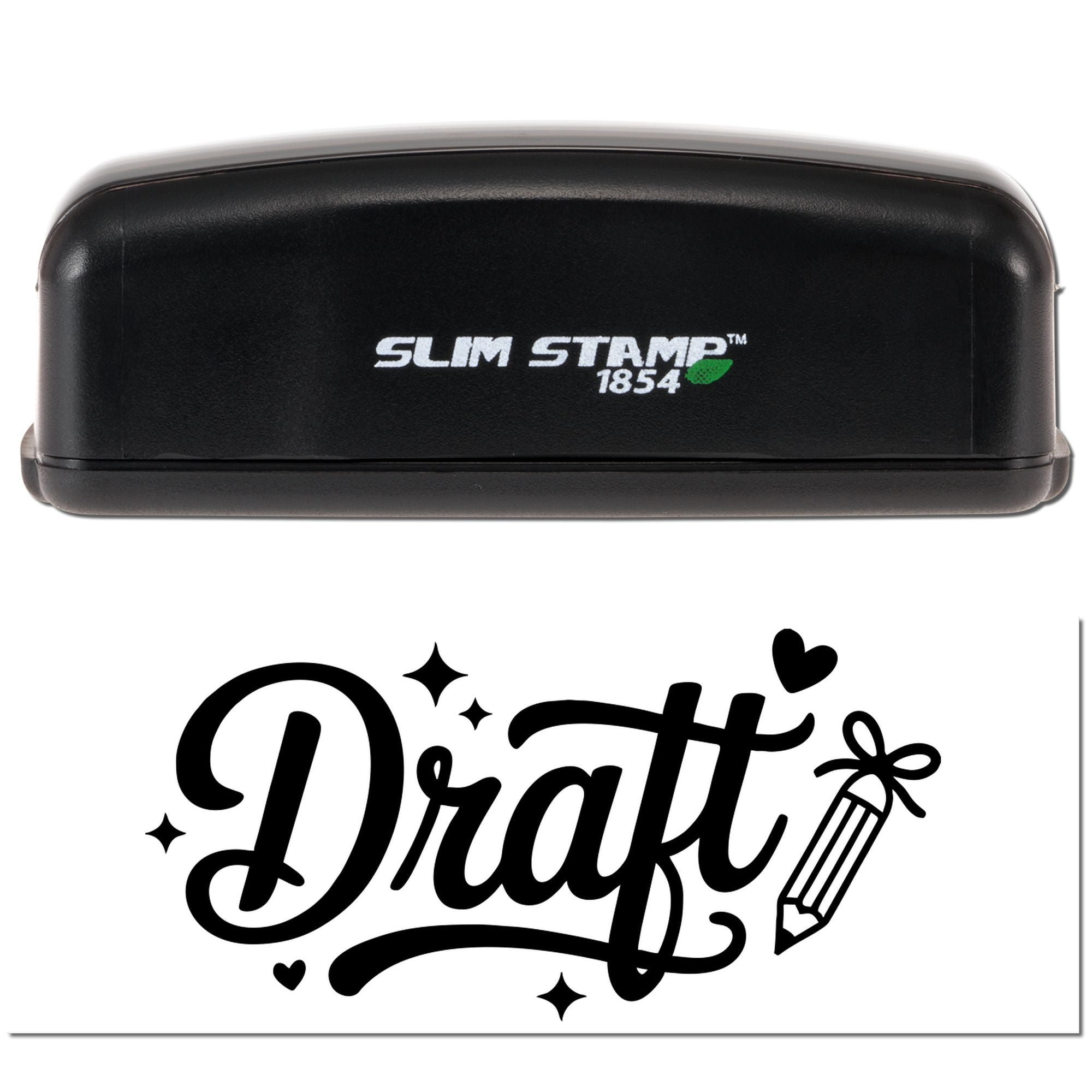Slim Stamp 1854 rubber stamp with Draft design, ideal for marking documents, proofs, and office paperwork.