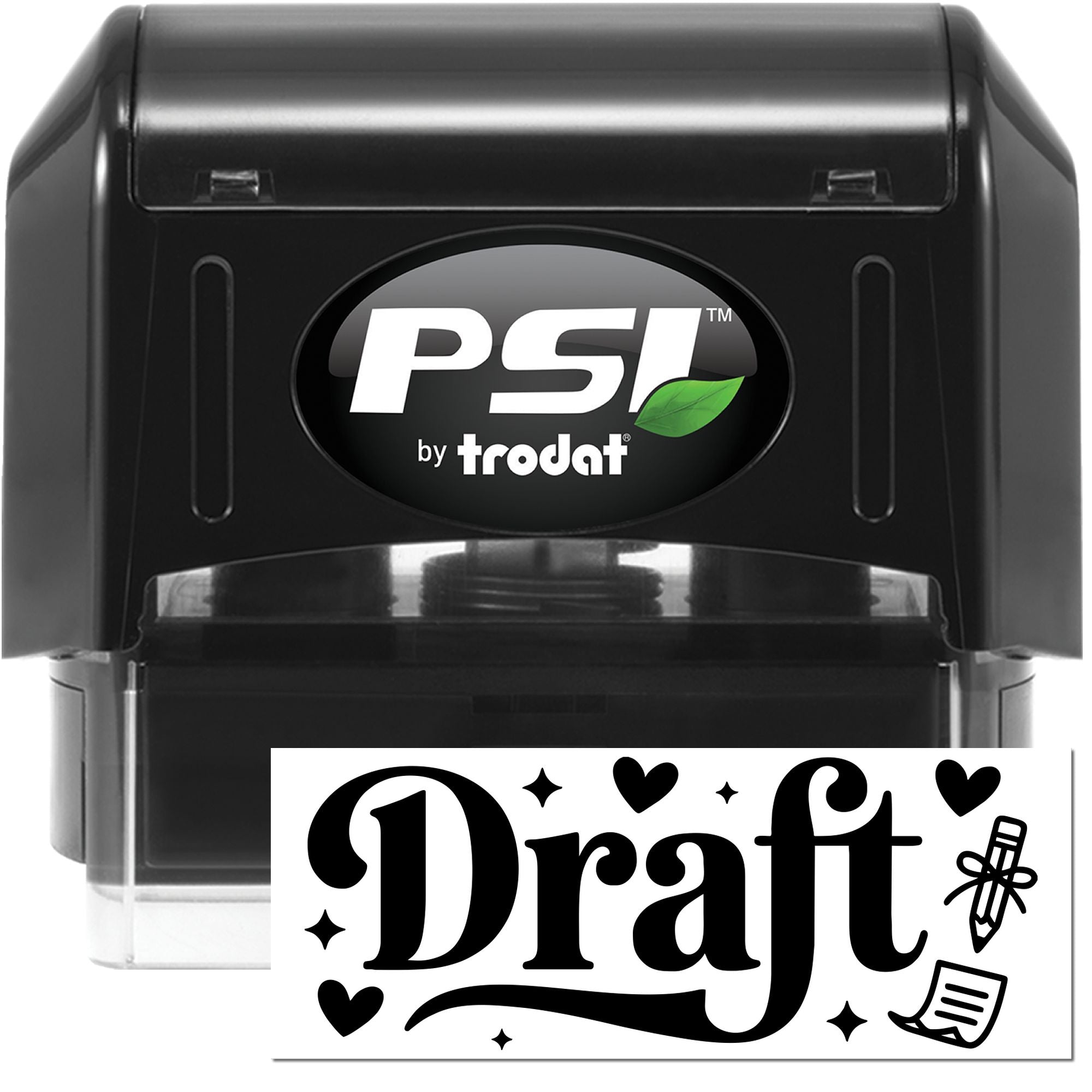 PSI by Trodat self-inking rubber stamp with Draft imprint for marking documents and office paperwork.