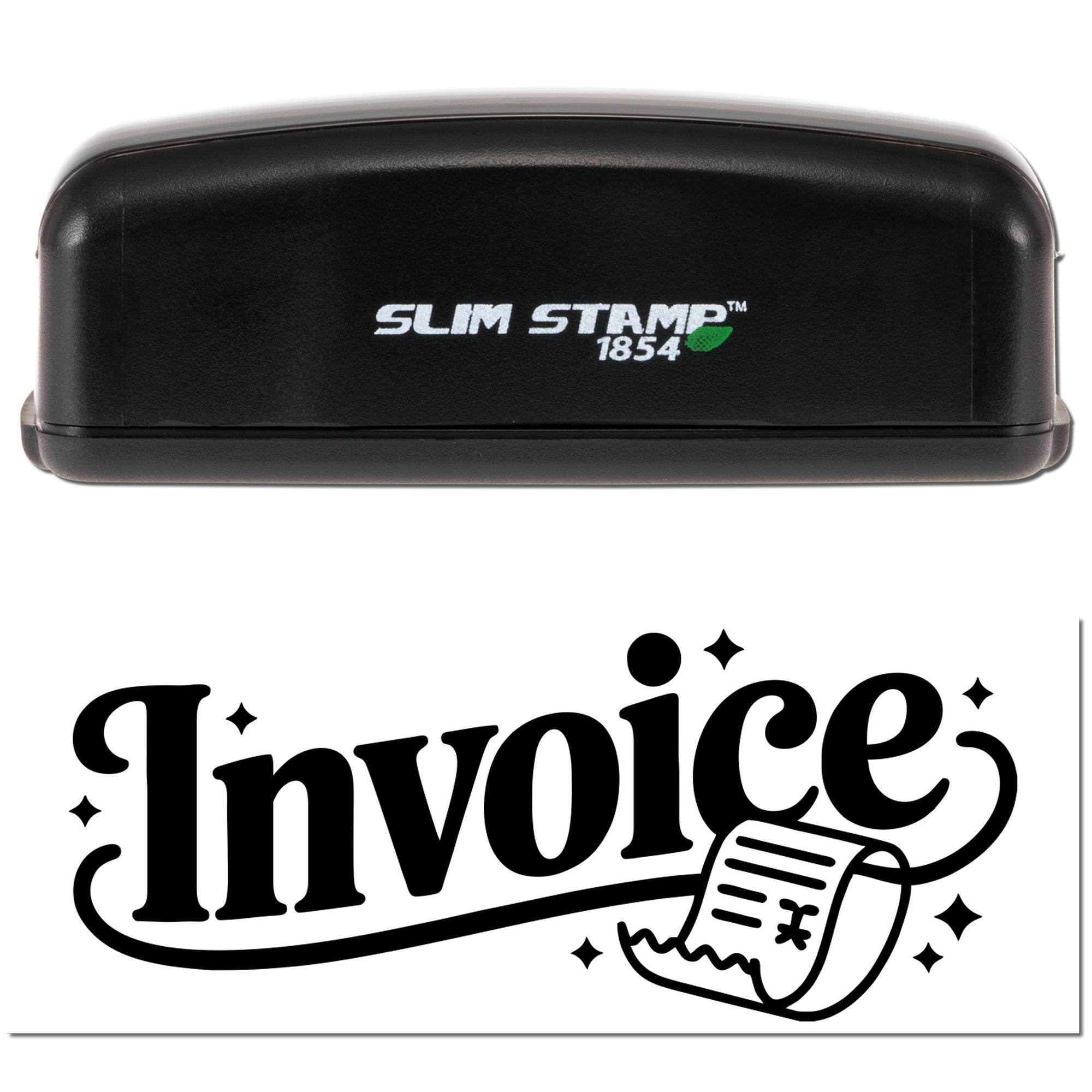Slim Stamp 1854 rubber stamp with custom invoice design for business document and receipt marking