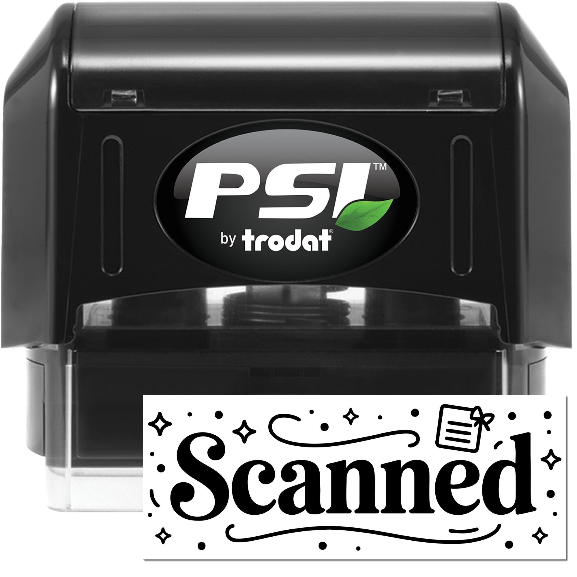 PSI by Trodat self-inking rubber stamp with Scanned imprint for office documents, filing, and recordkeeping.