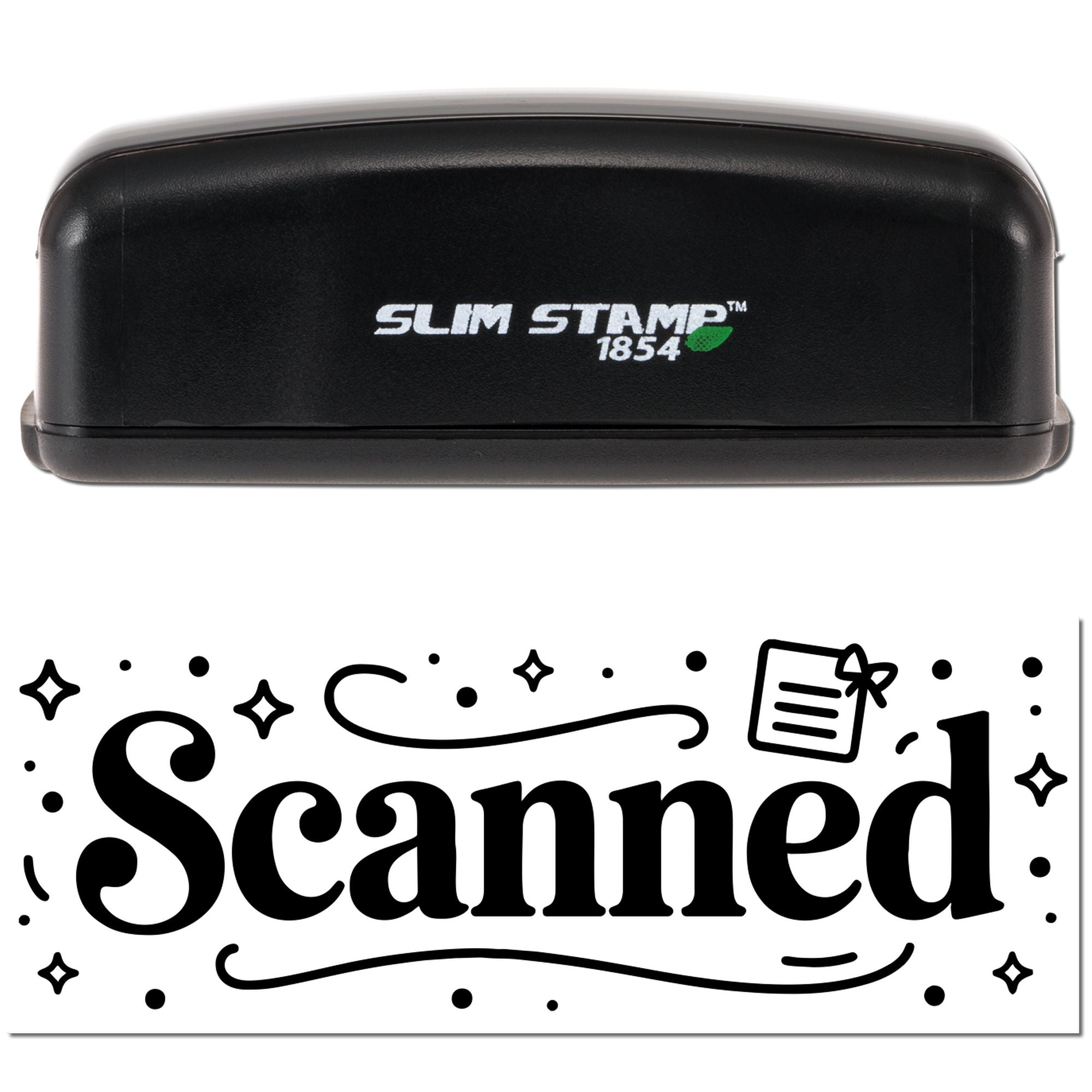Slim Stamp 1854 self-inking rubber stamp with Scanned impression for document processing and office organization.