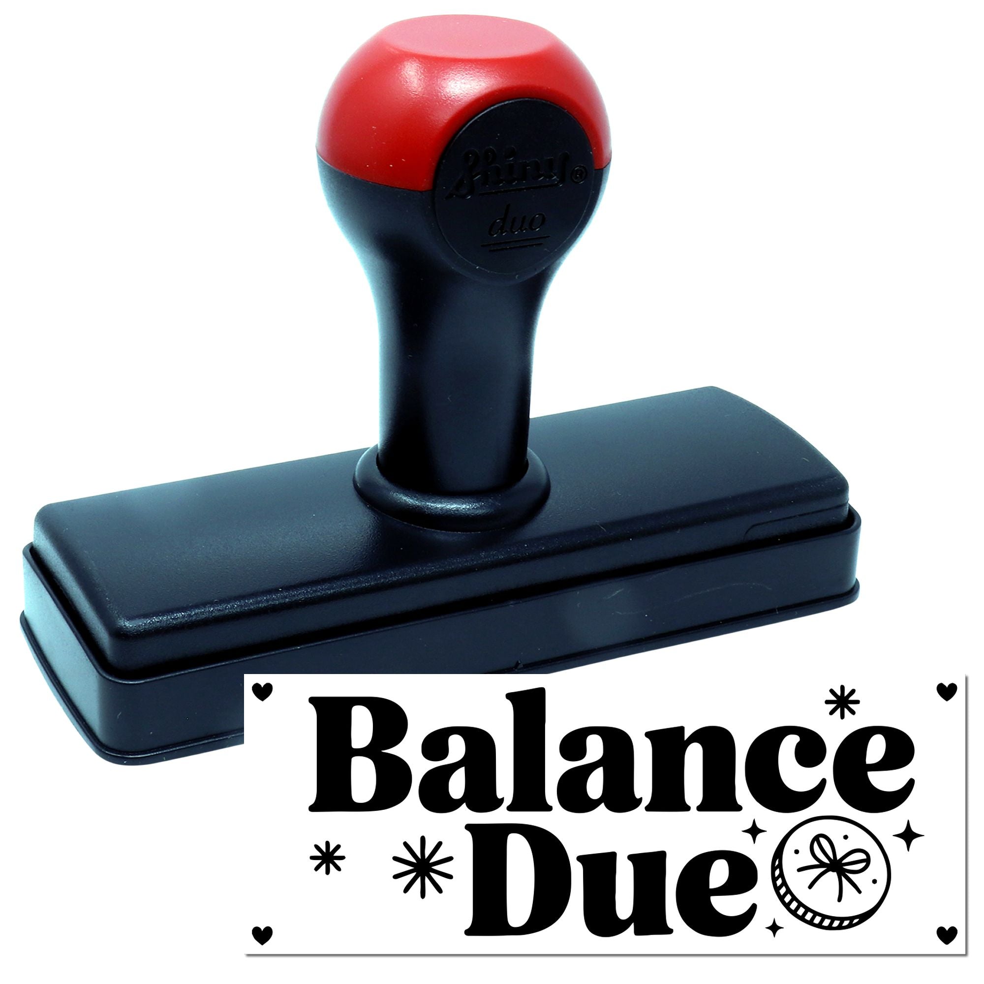 Balance Due self-inking rubber stamp with bold imprint for billing, accounting, and overdue payment notices.