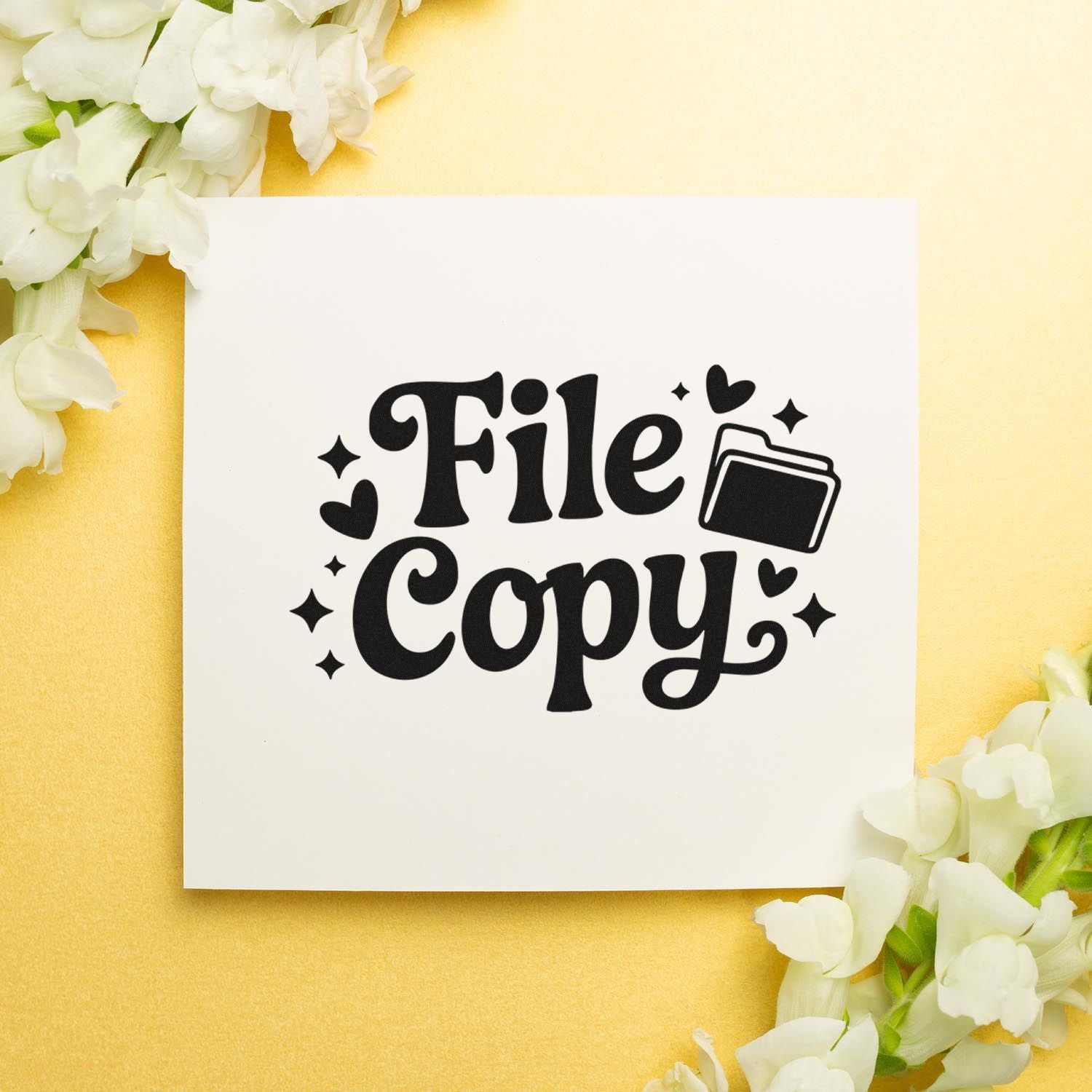 File Copy rubber stamp design with folder icon for office organization, document labeling, and craft projects.