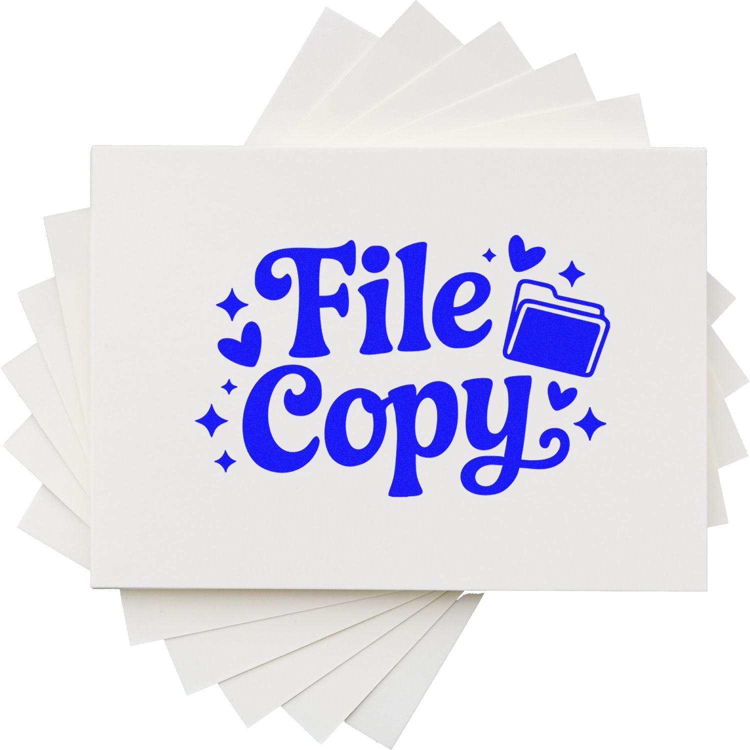 File Copy rubber stamp design for office documents, with blue text and folder icon.