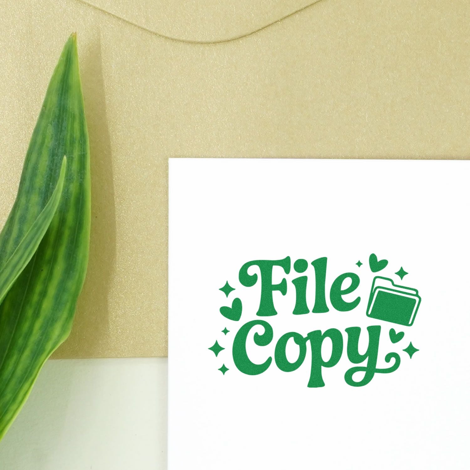 Green File Copy rubber stamp design on white paper, ideal for office document marking, filing, and custom stamps.