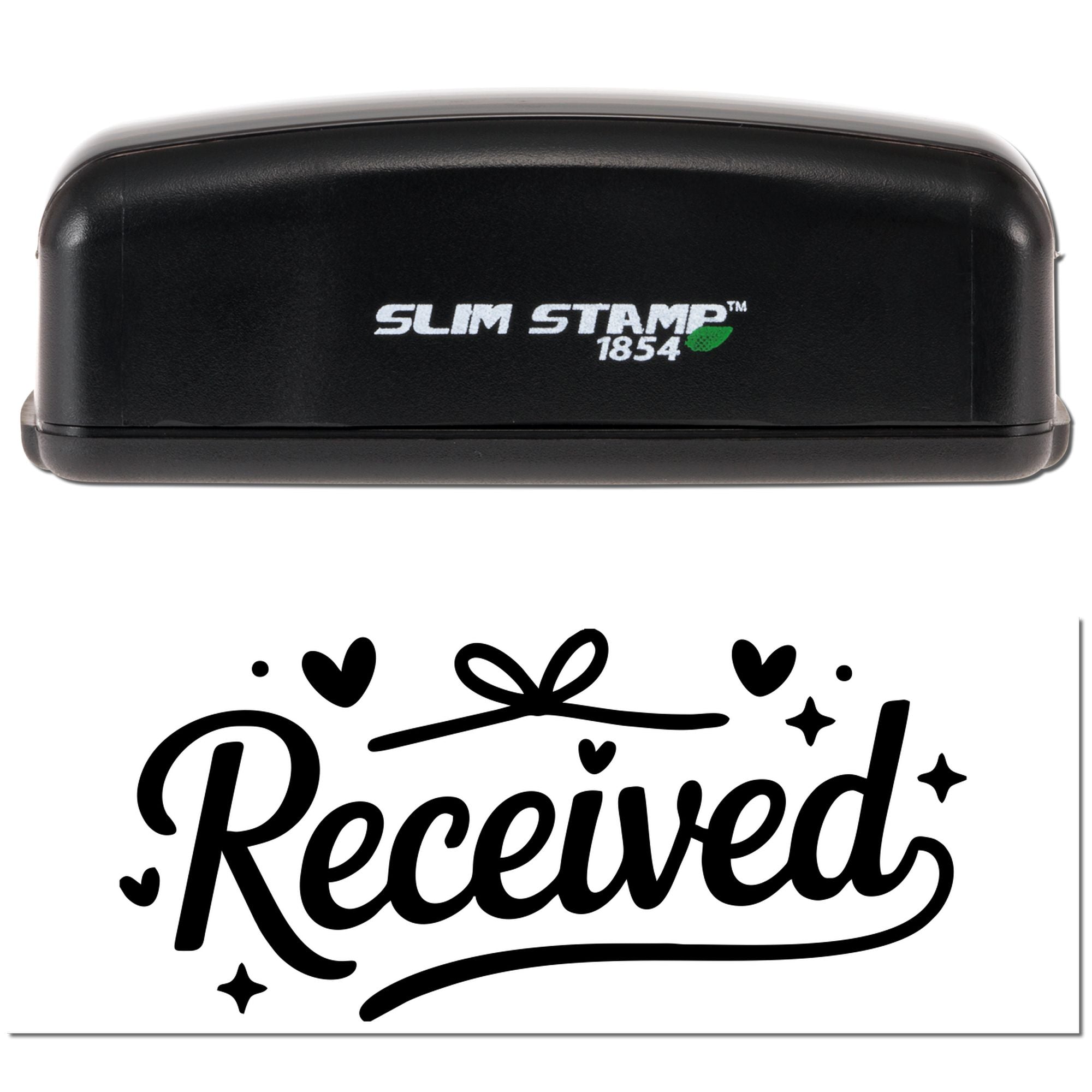 Slim Stamp 1854 self-inking rubber stamp with Received imprint for office document approval.