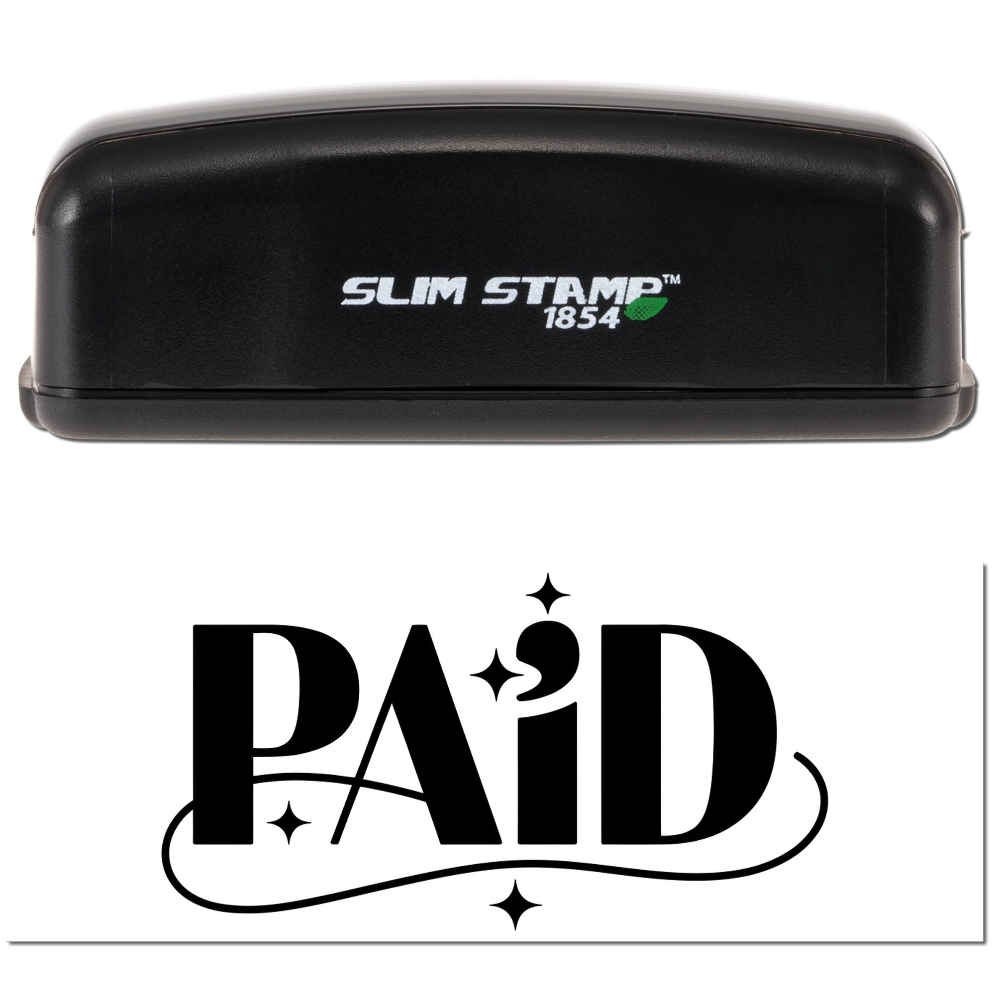 Slim Stamp 1854 self-inking rubber stamp with PAID imprint for invoices, receipts, and business documents.