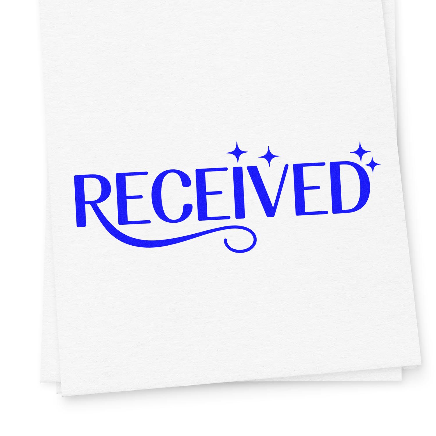 Blue RECEIVED rubber stamp on white paper for office document approval, mail processing, and record tracking.