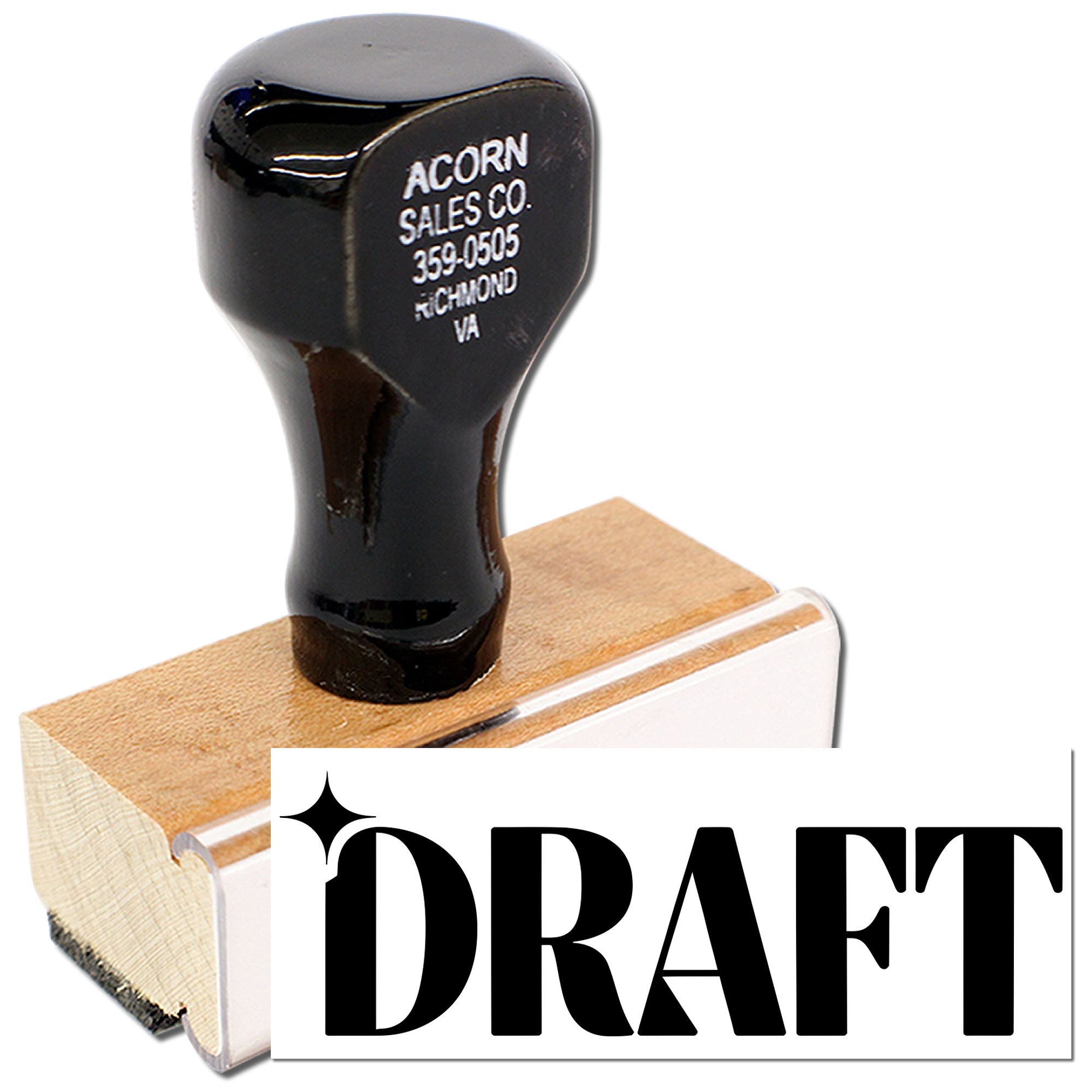 DRAFT rubber stamp for marking office documents, proofs, and paperwork as draft status.