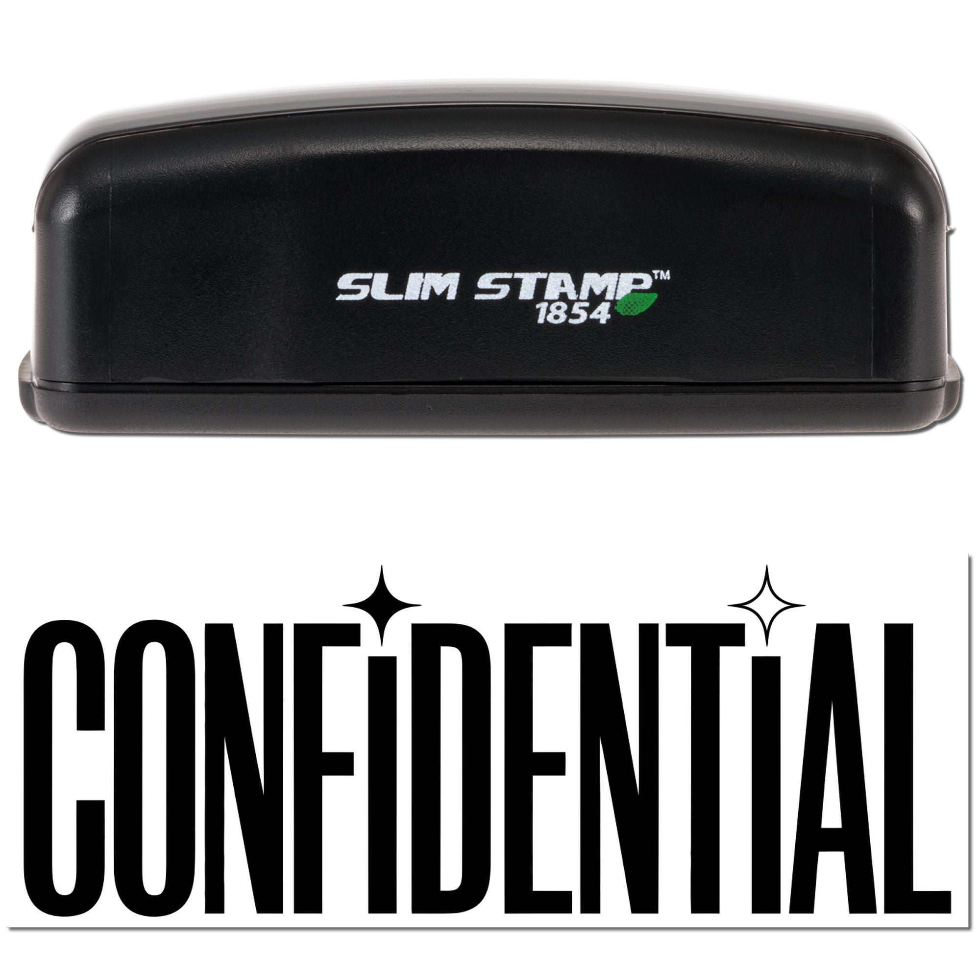 Slim Stamp 1854 confidential rubber stamp with compact black self-inking body and bold CONFIDENTIAL imprint.