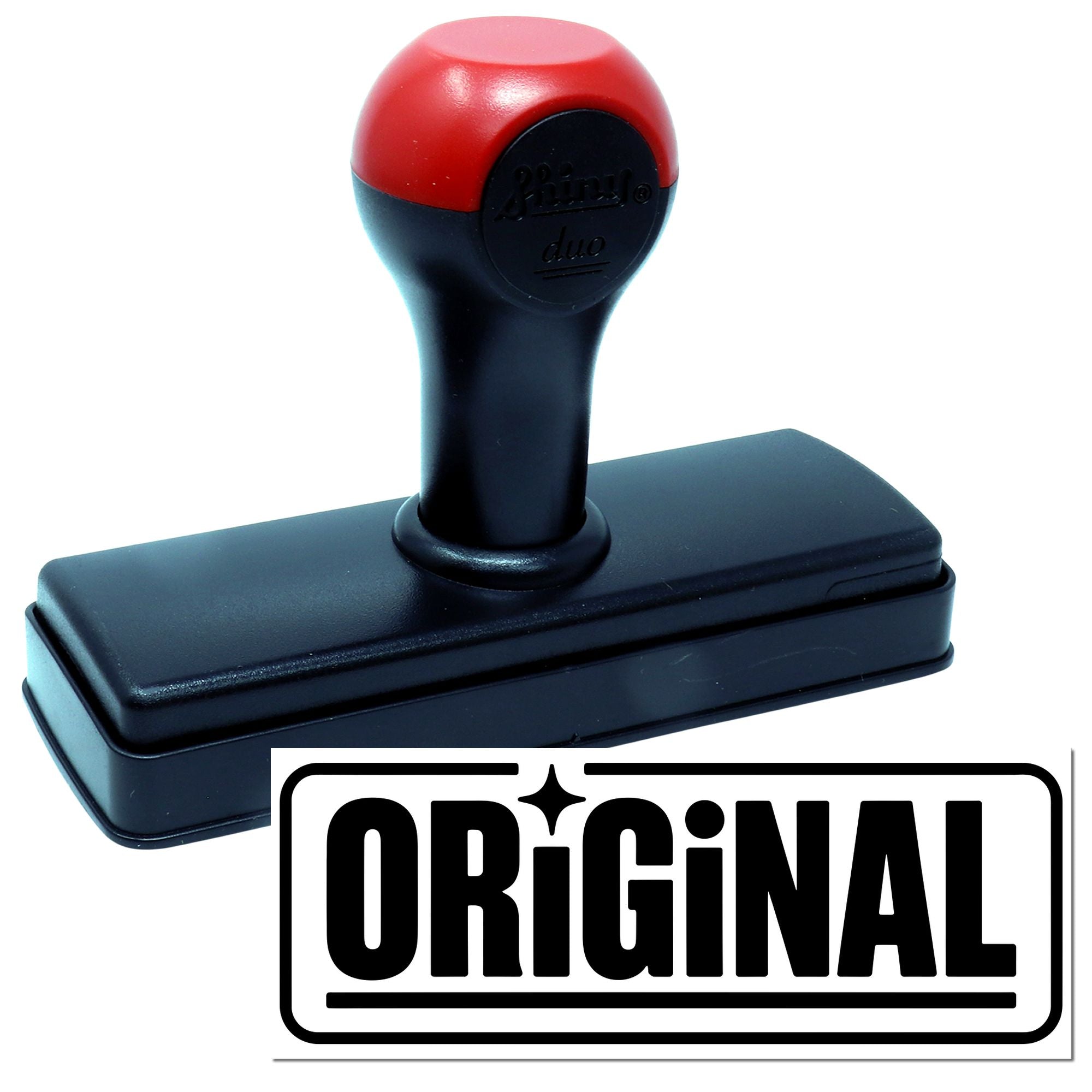 Self-inking rubber stamp with Original logo, ideal for custom business branding and document marking.