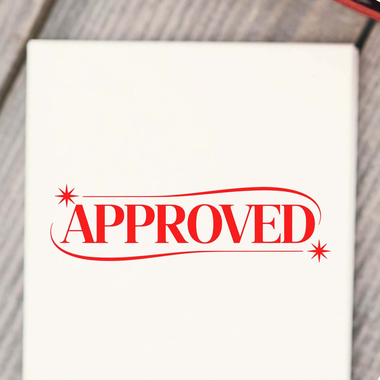 Red Approved rubber stamp design for office documents, custom approval stamps, and business use.