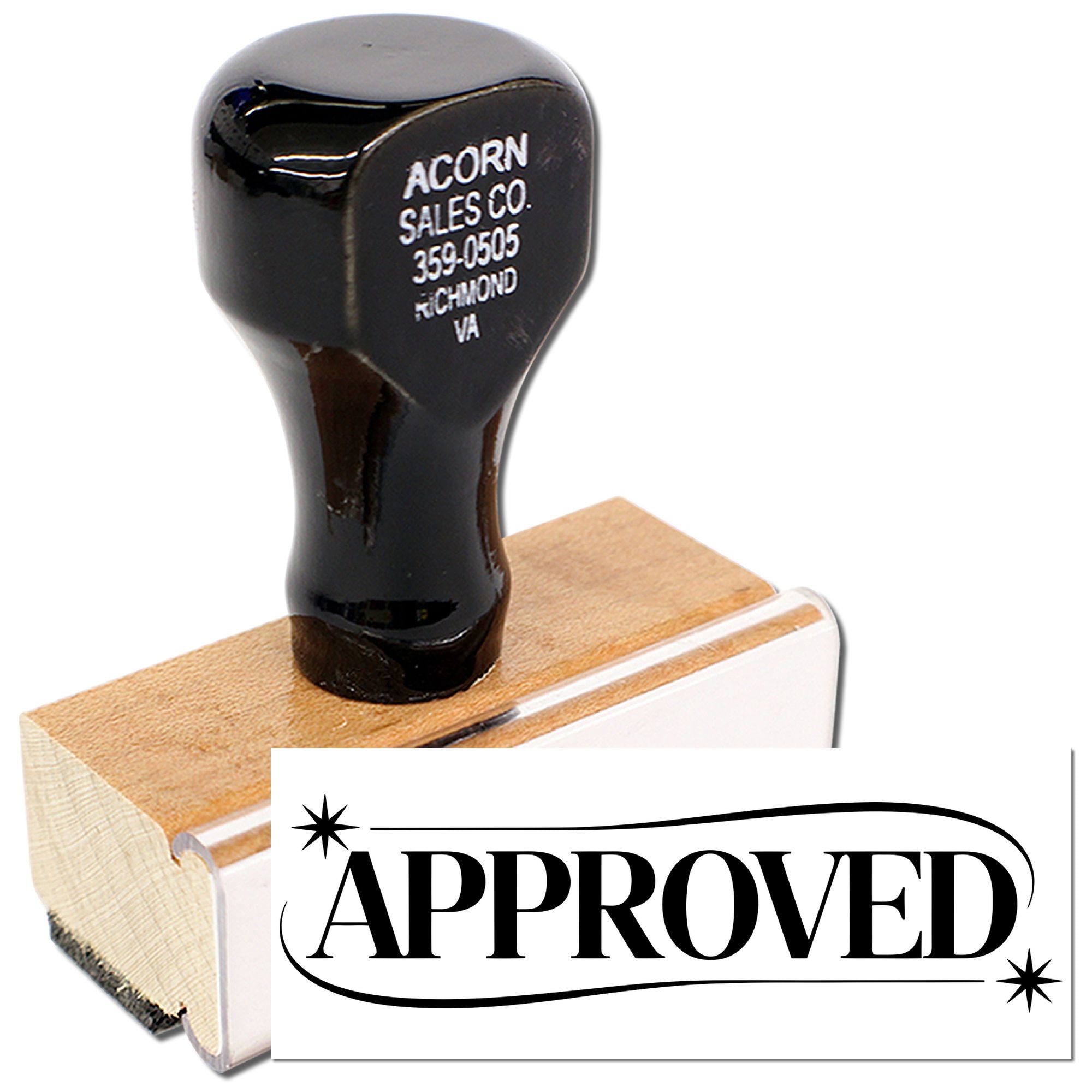 Custom approved rubber stamp with wooden handle for business documents and office approvals