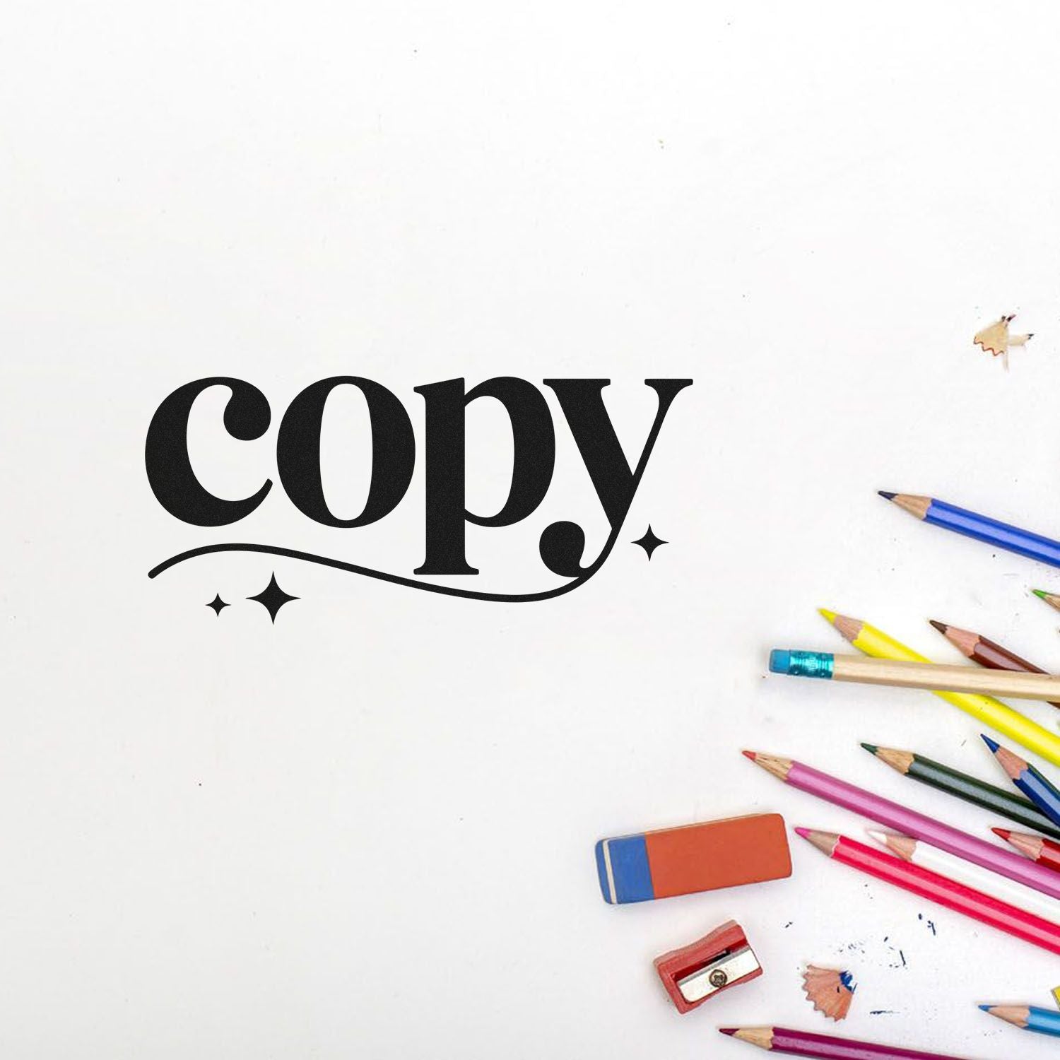 Copy rubber stamp design on white paper with colored pencils, ideal for school, office, and crafting projects.