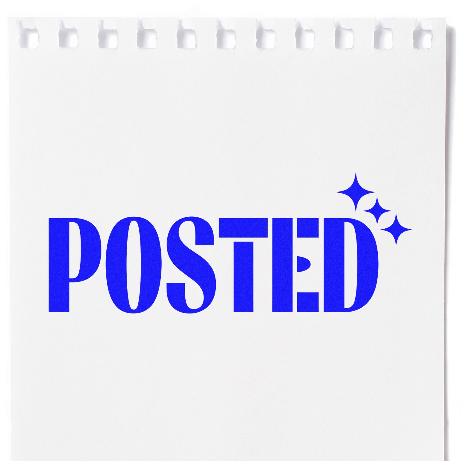Blue Posted rubber stamp design with sparkle icons on notepad paper for office mail, shipping, and business use.