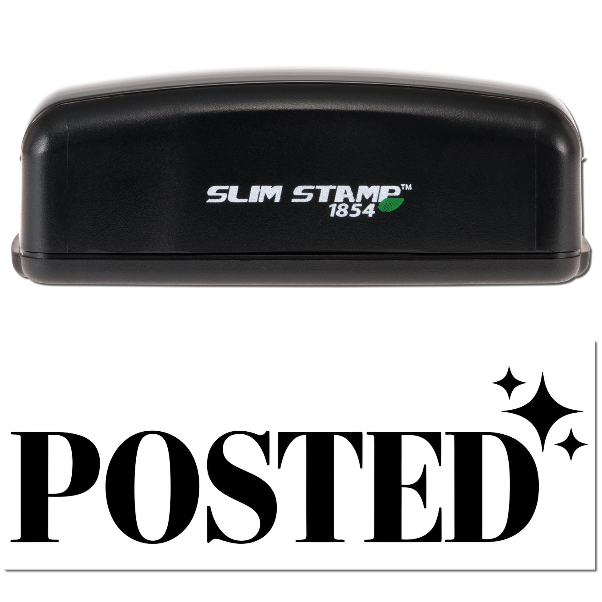 Slim Stamp 1854 self-inking rubber stamp showing POSTED impression for mail processing and office use.