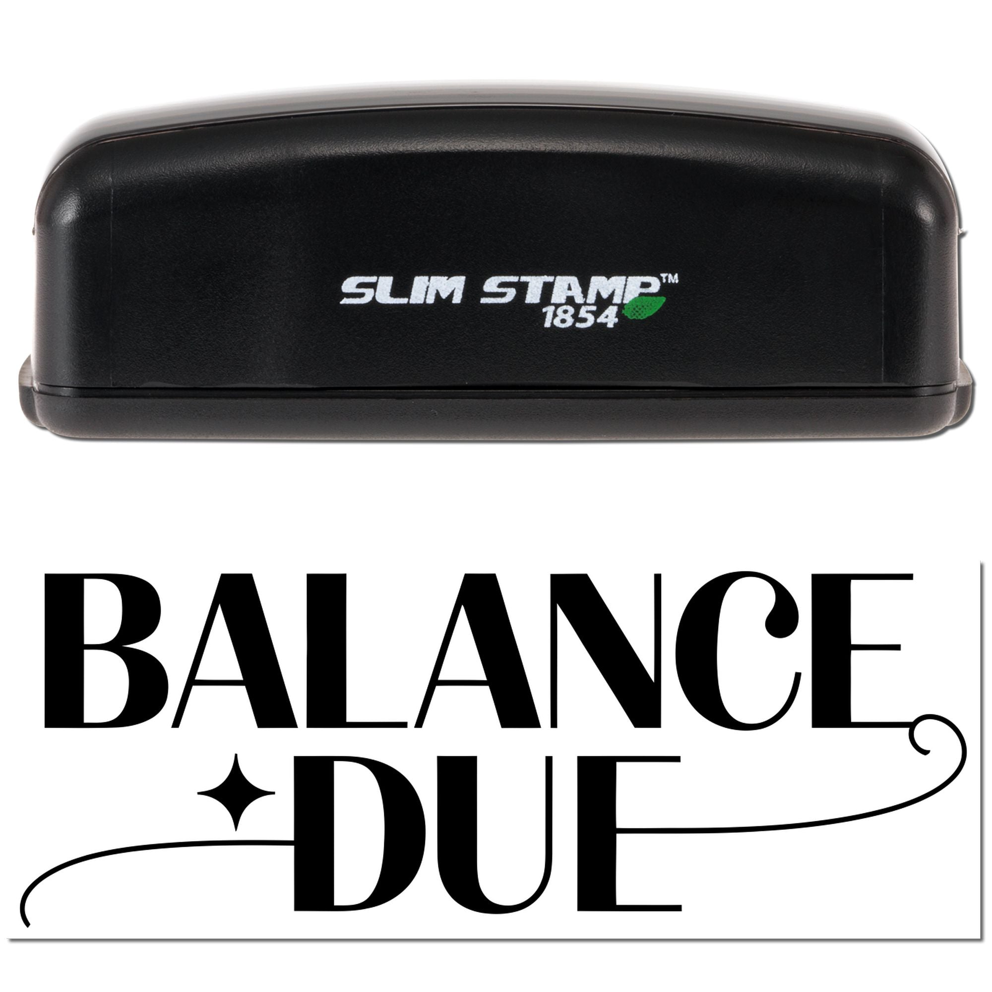 Slim Stamp 1854 self-inking rubber stamp with Balance Due imprint for invoices, billing, and payment reminders.