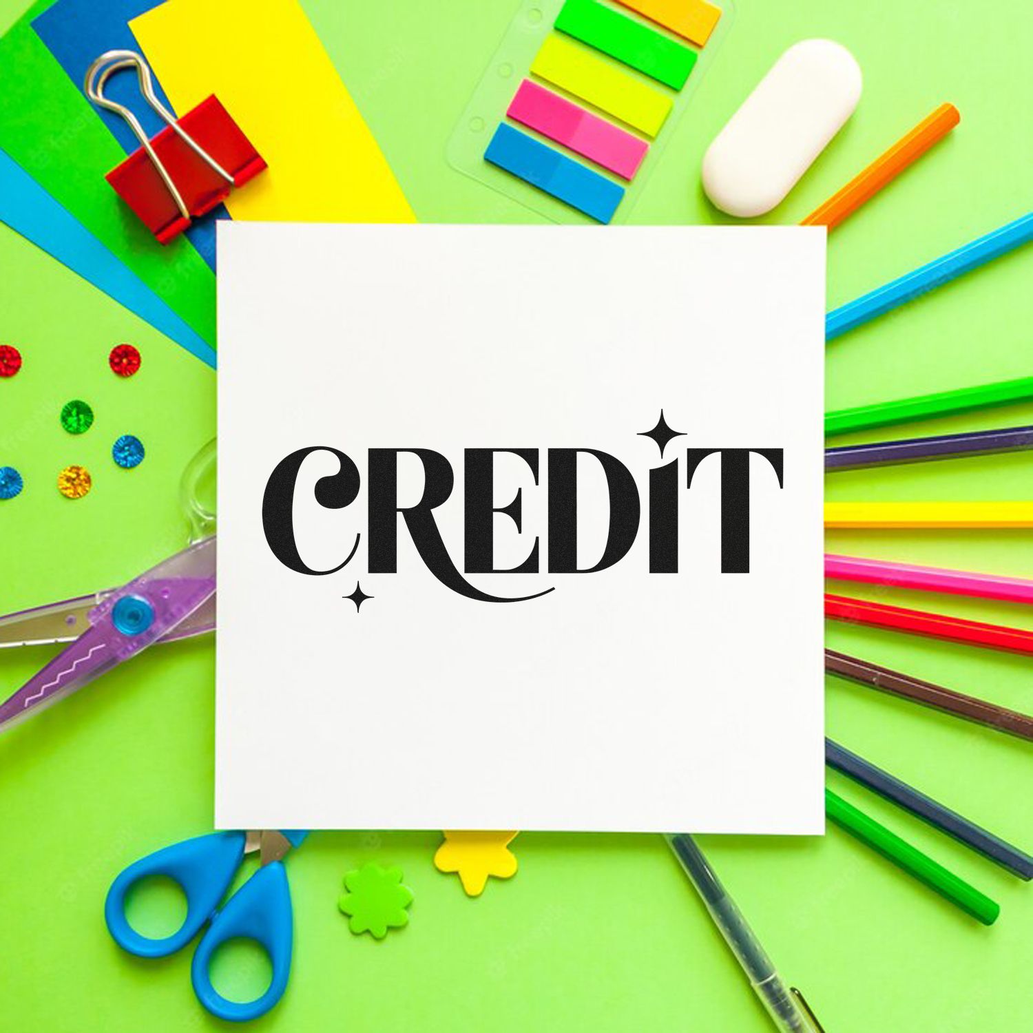 Custom CREDIT rubber stamp on blank card, ideal for accounting, office labeling, and payment processing.