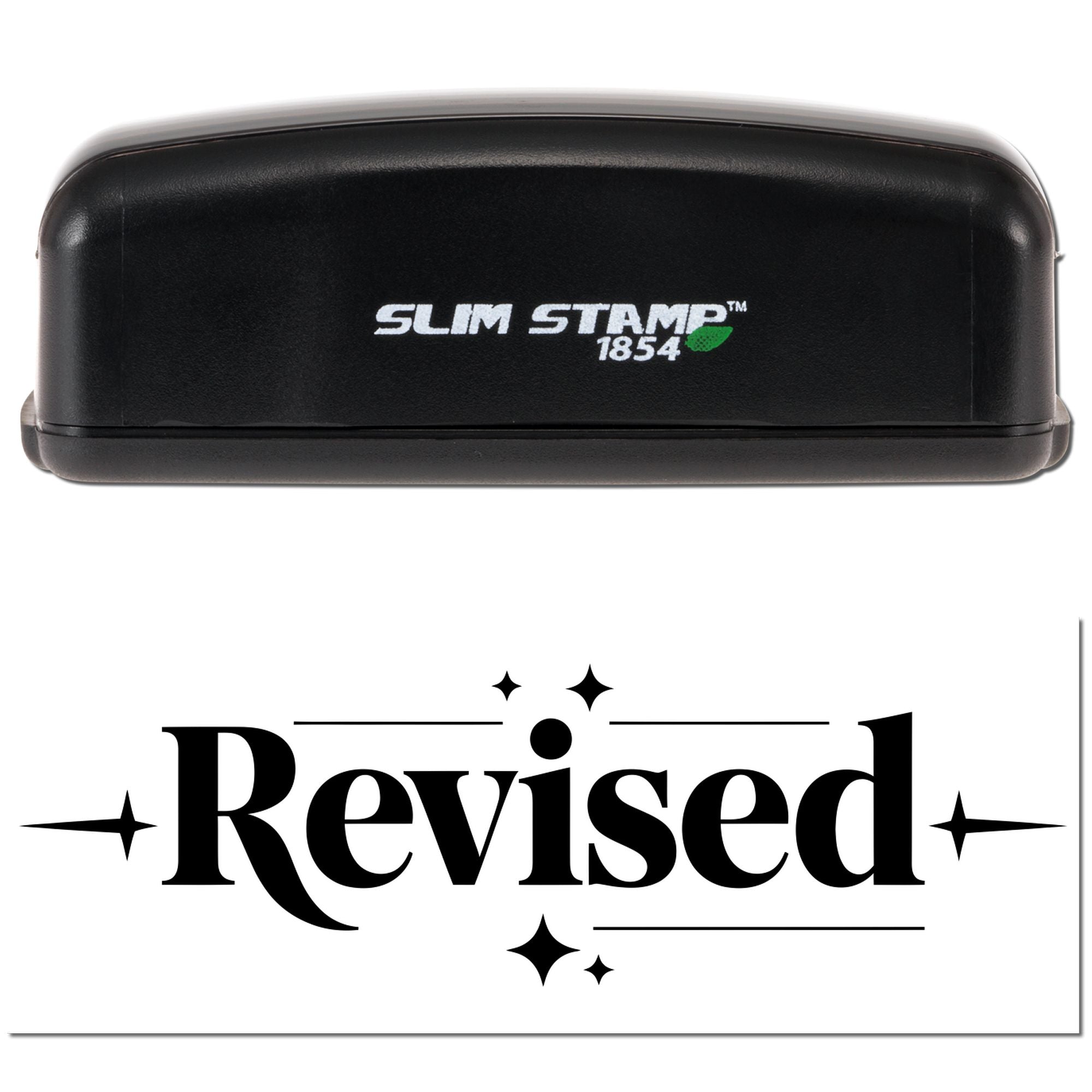 Slim Stamp 1854 self-inking rubber stamp with Revised imprint for document review and office use