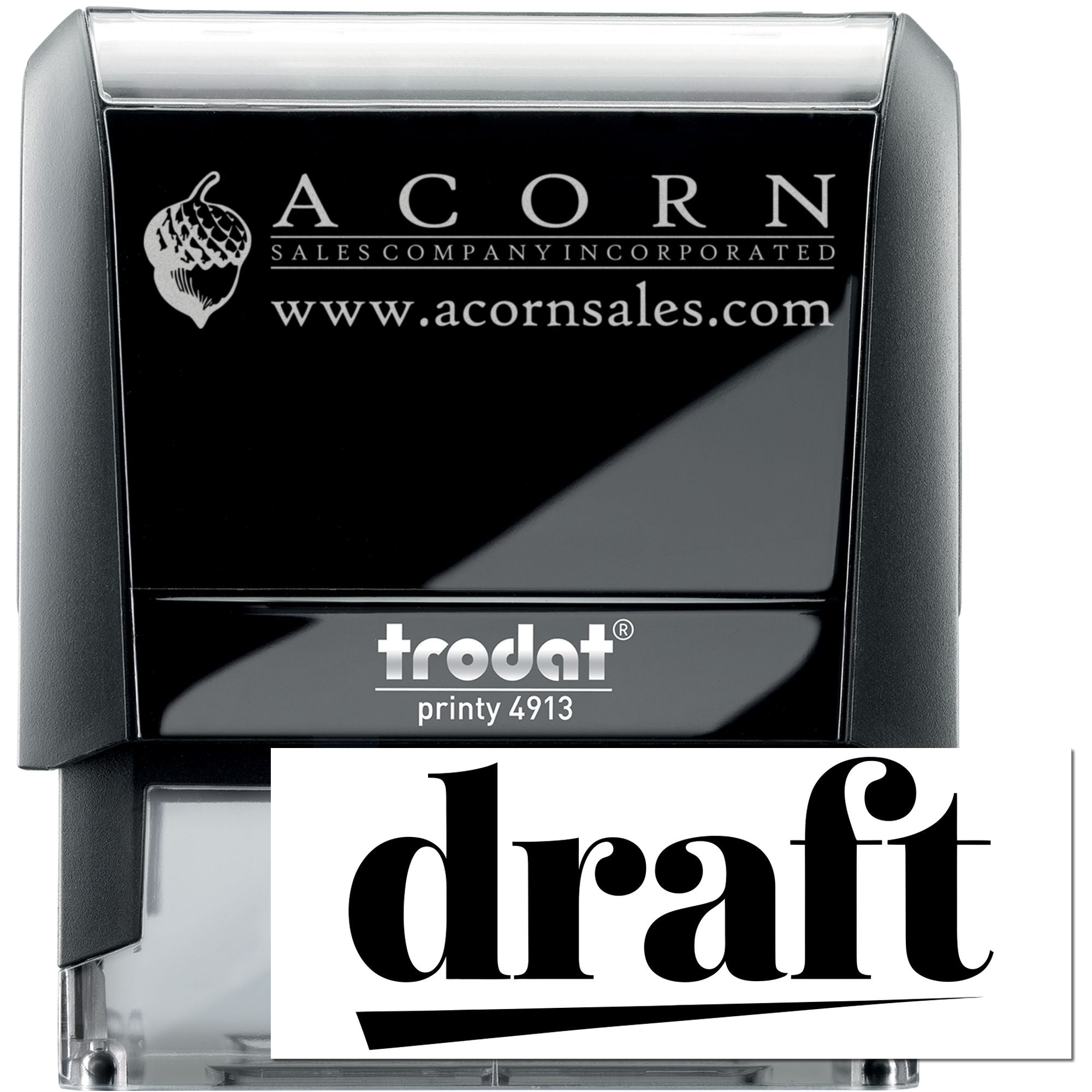 Custom self-inking rubber stamp with draft imprint, Trodat Printy 4913, for business documents.