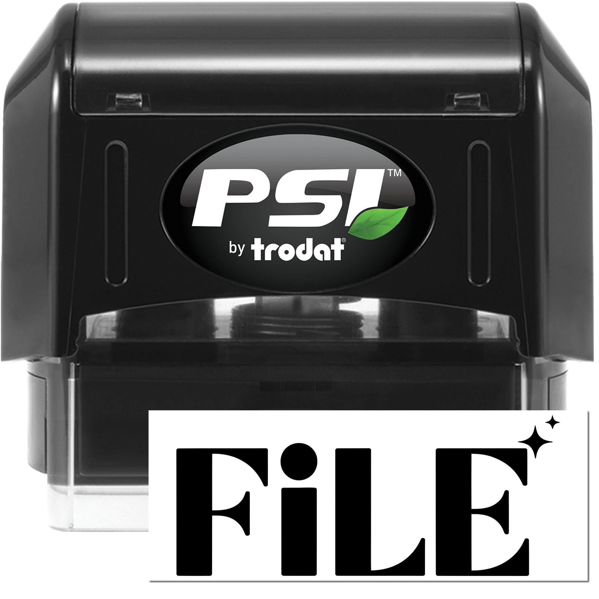 PSI by Trodat self-inking rubber stamp with FILE imprint for office document organization and filing.