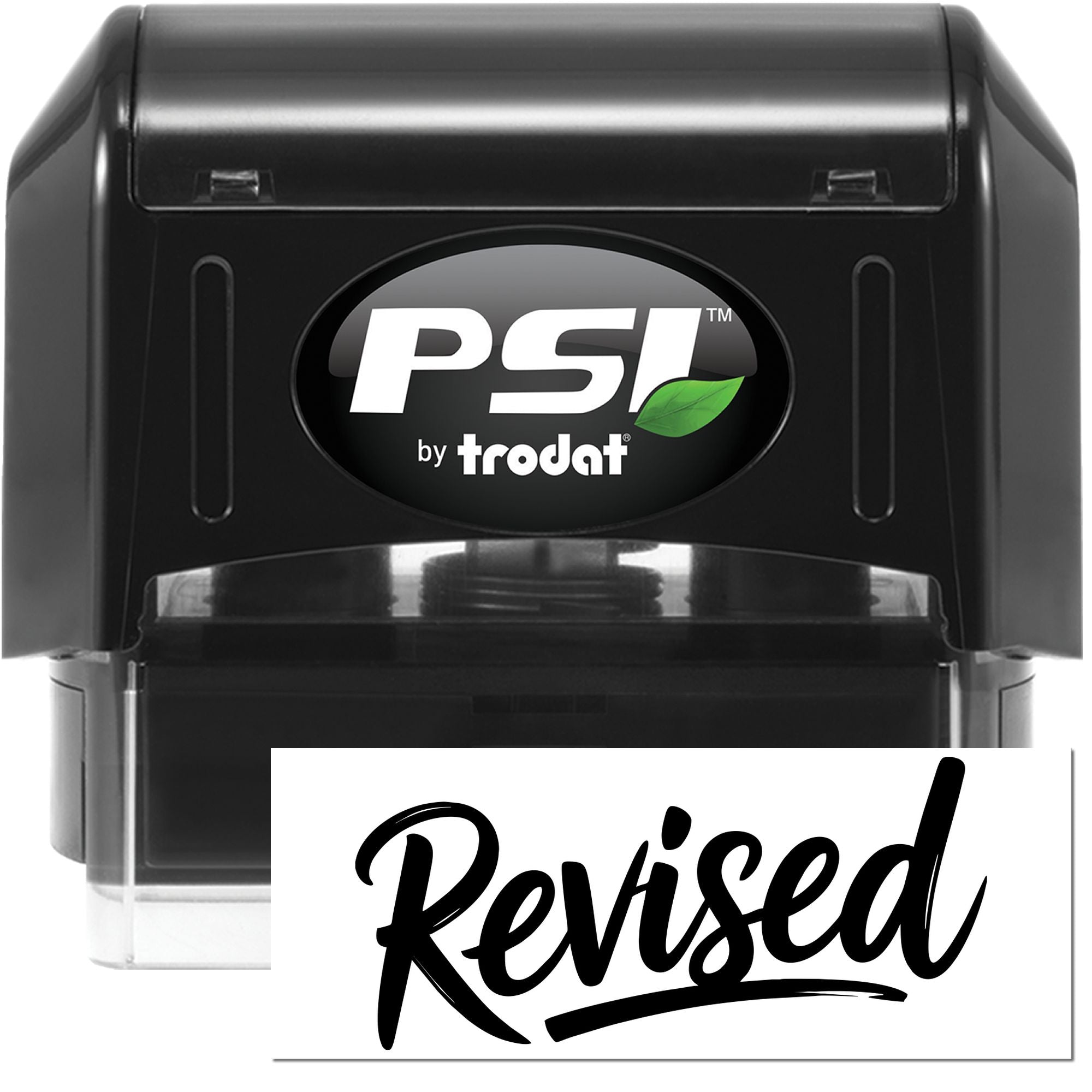 PSI by Trodat self-inking rubber stamp imprinting Revised for office document approval and revision marking