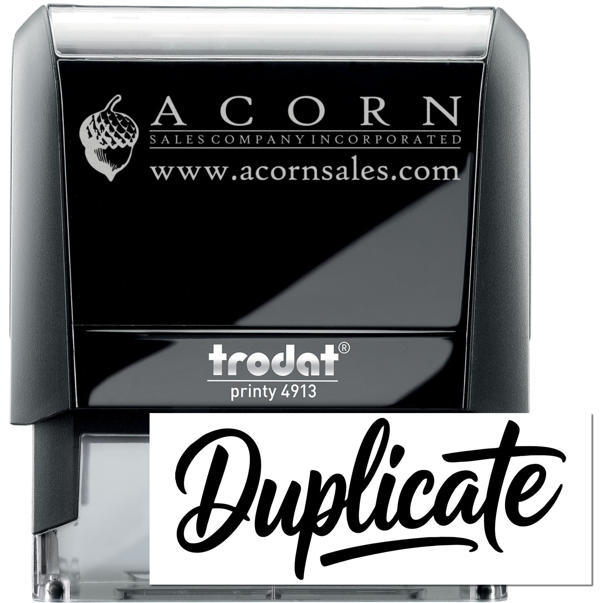 Custom Trodat Printy 4913 self-inking rubber stamp for Acorn Sales Company Incorporated with logo and website.