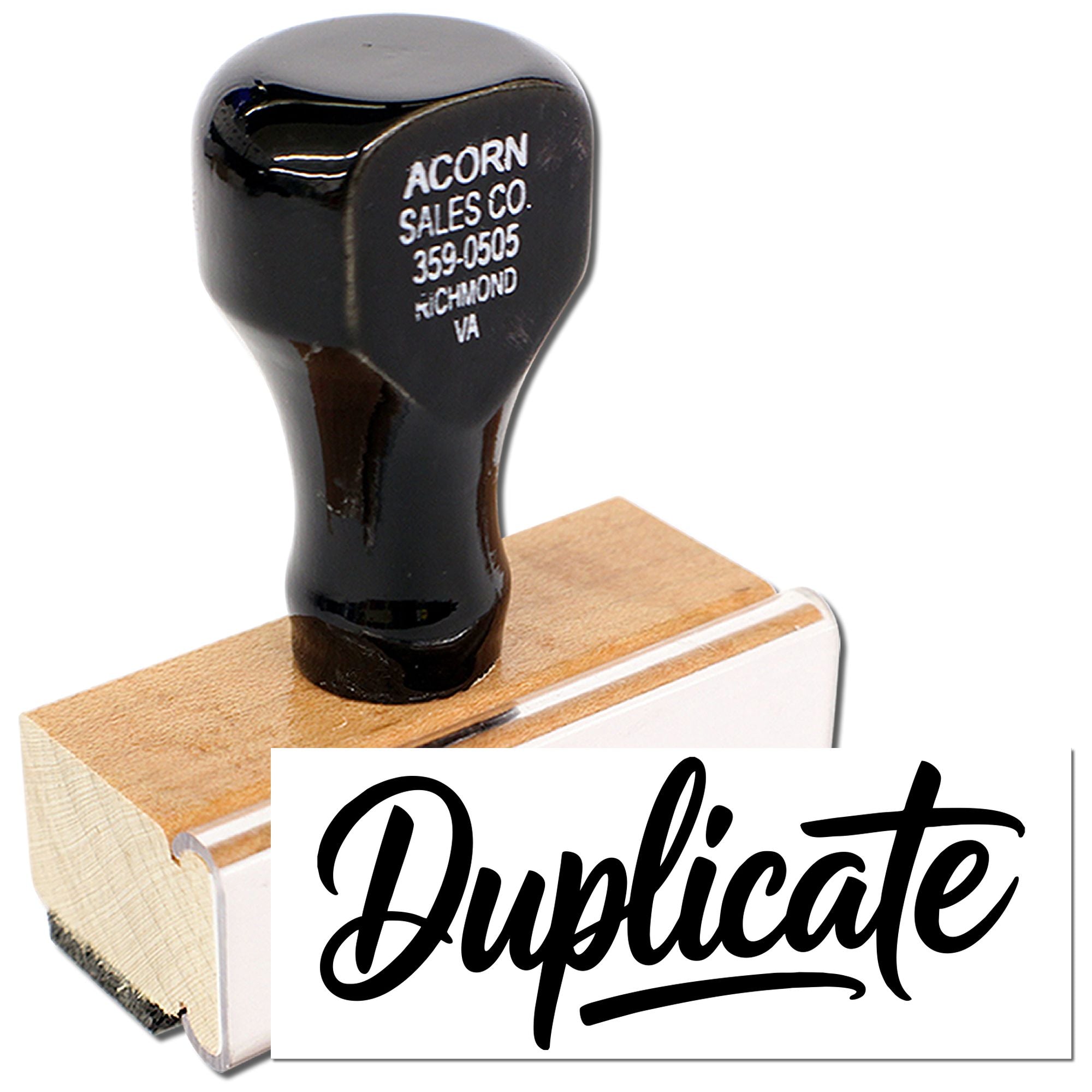 Duplicate rubber stamp for marking office documents, copies, and records as duplicate.