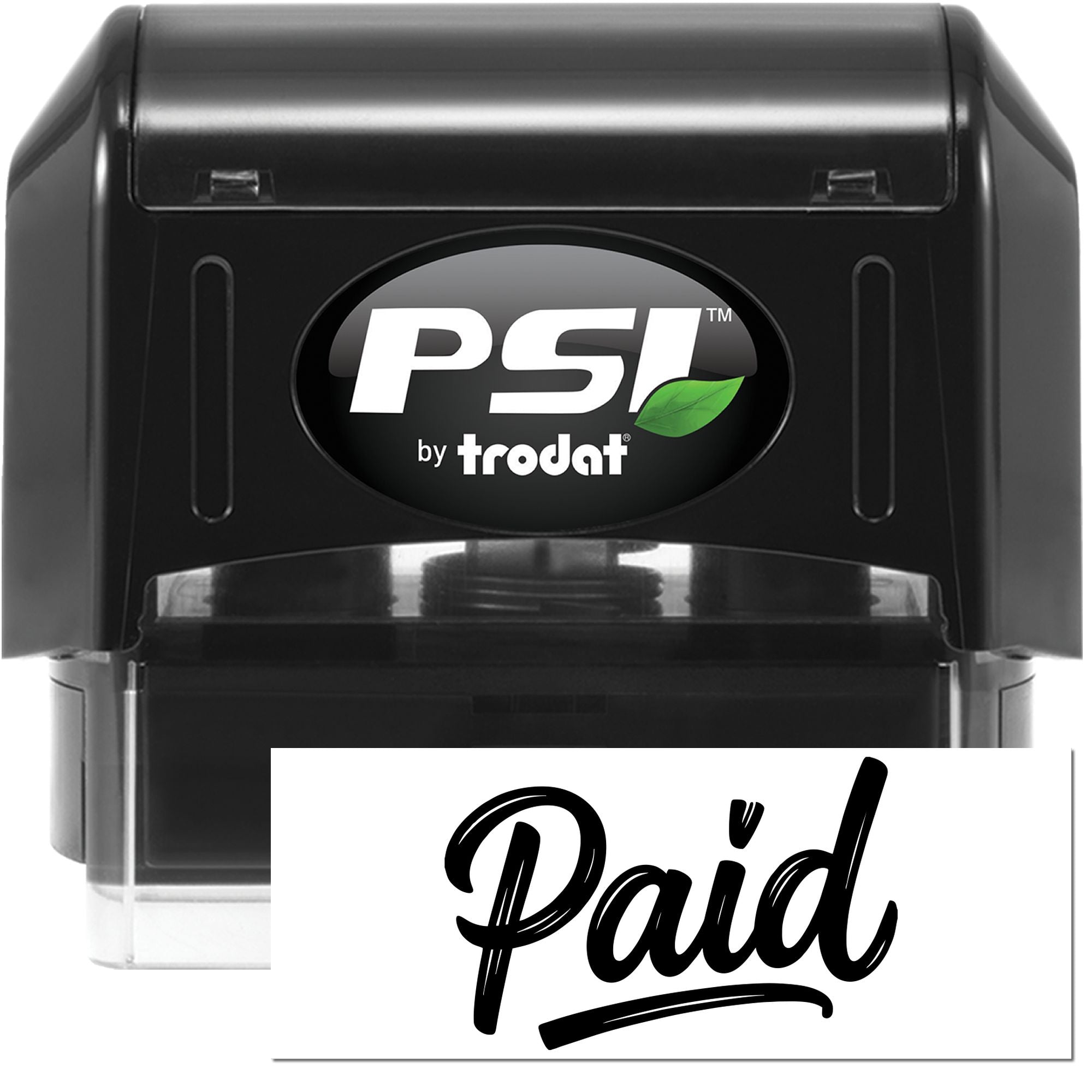 PSI by Trodat self-inking rubber stamp with Paid imprint for marking invoices and office documents