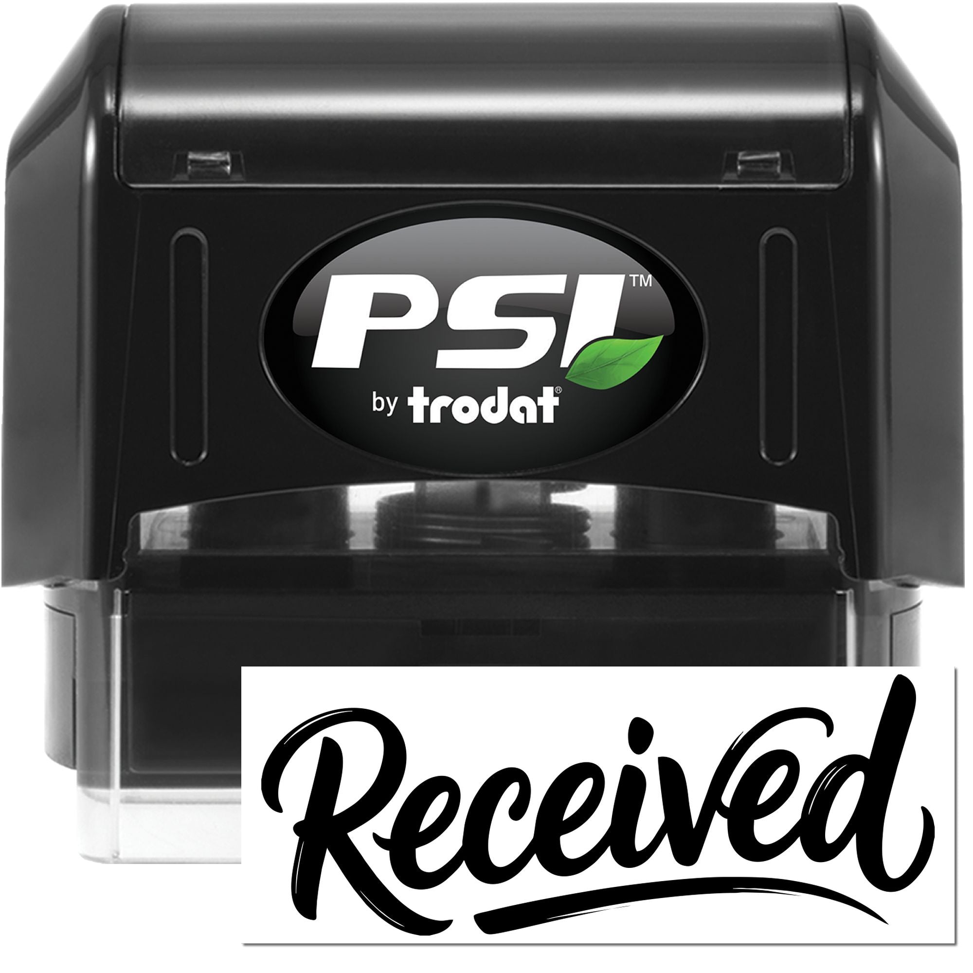 PSI by Trodat self-inking rubber stamp with Received imprint for fast office document processing.