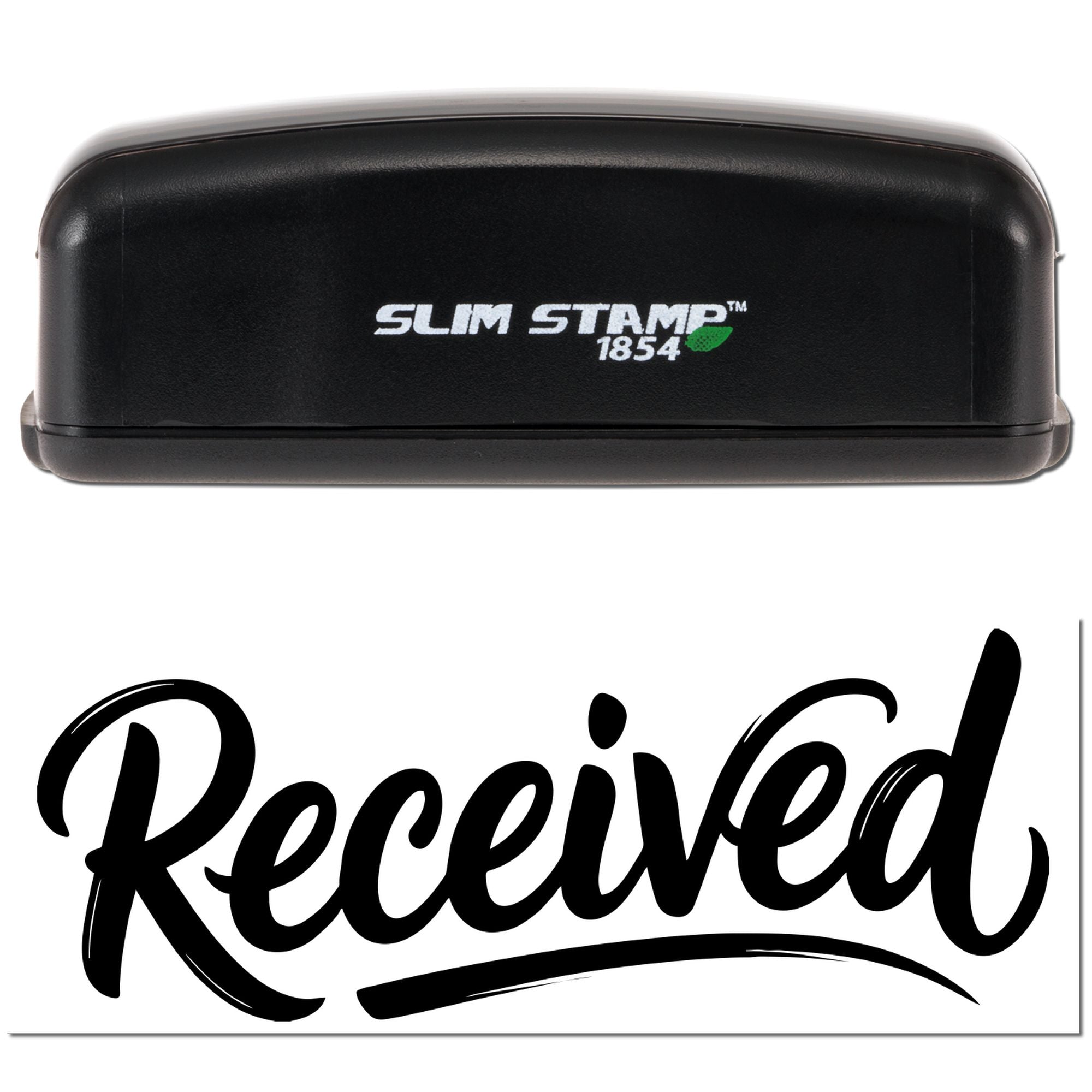 Slim Stamp 1854 self-inking rubber stamp with Received imprint for office mail, invoices, and document approval.