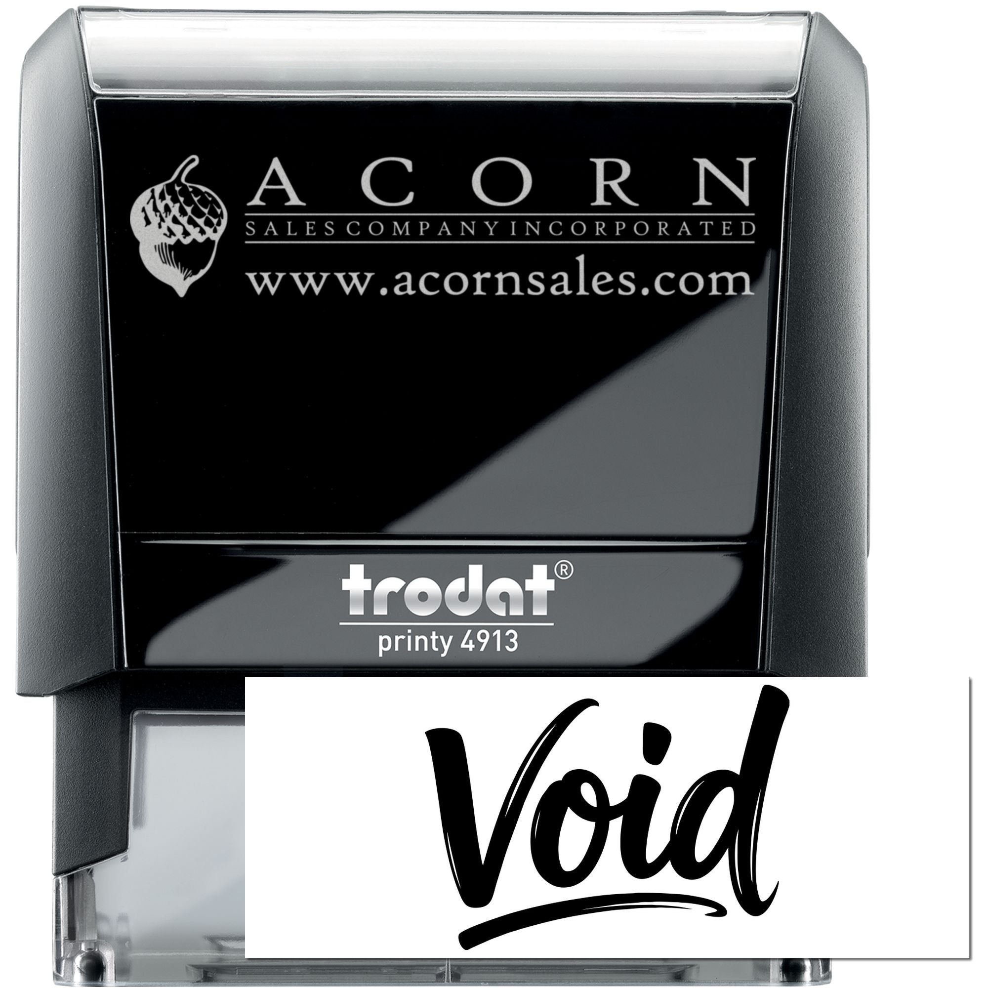 Custom self-inking rubber stamp with Void imprint and Acorn Sales logo, Trodat Printy 4913.