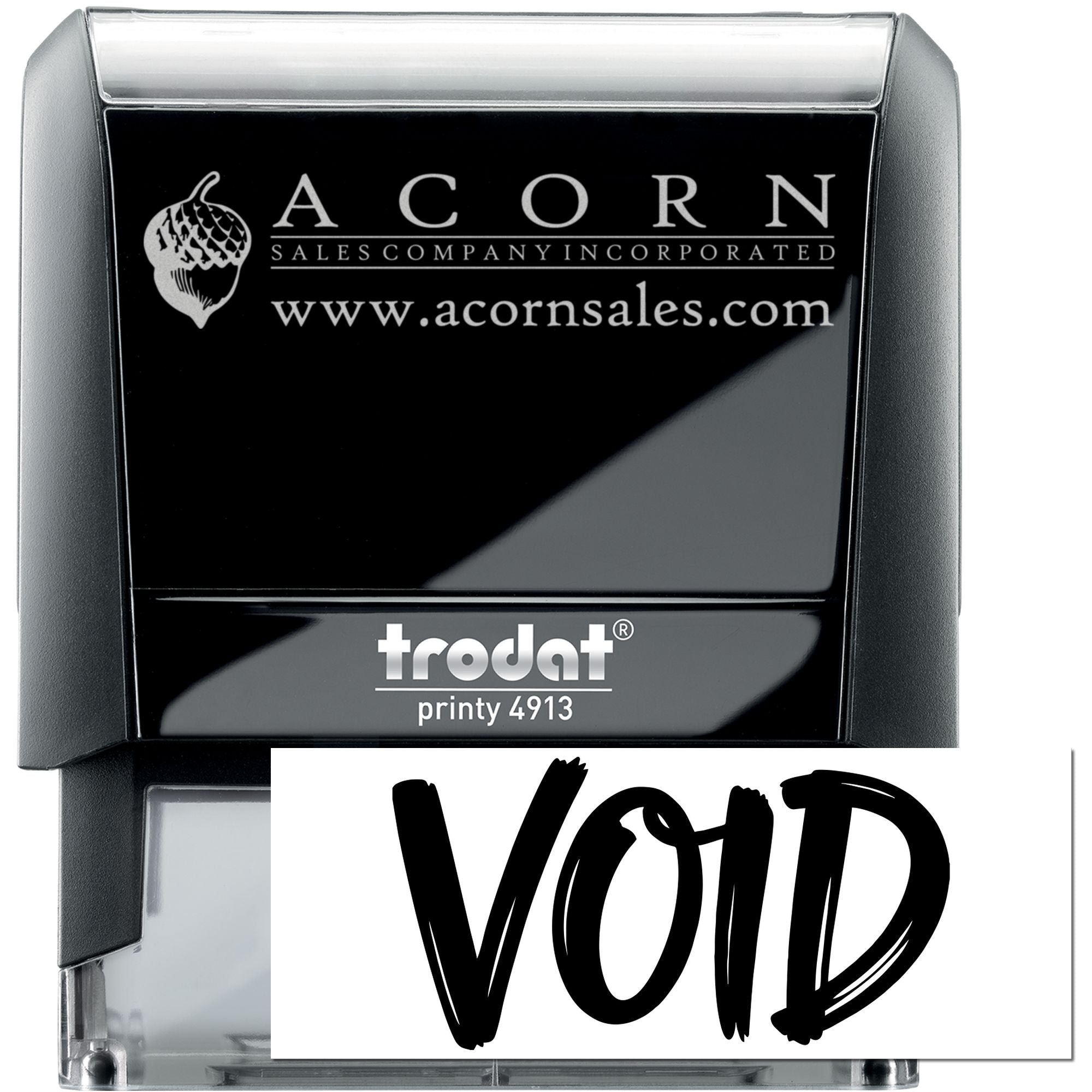 Custom self-inking rubber stamp with VOID imprint and Acorn Sales logo, Trodat Printy 4913 for document marking.