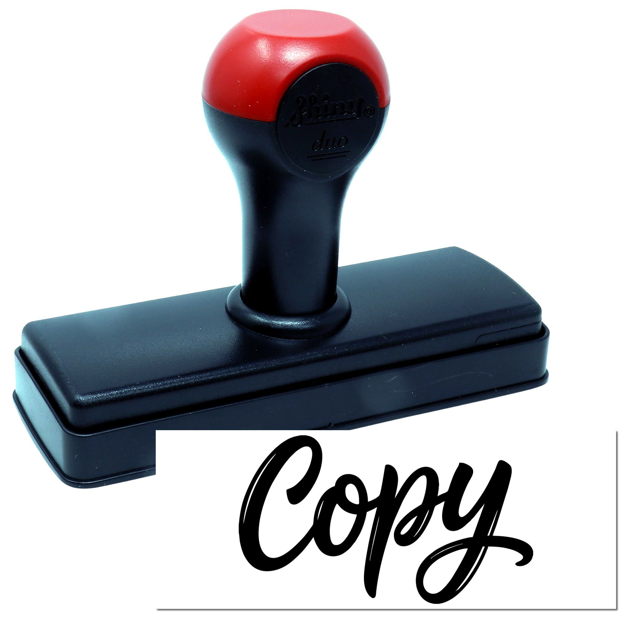 Self-inking rubber stamp with Copy imprint for office document labeling and duplicate file marking.