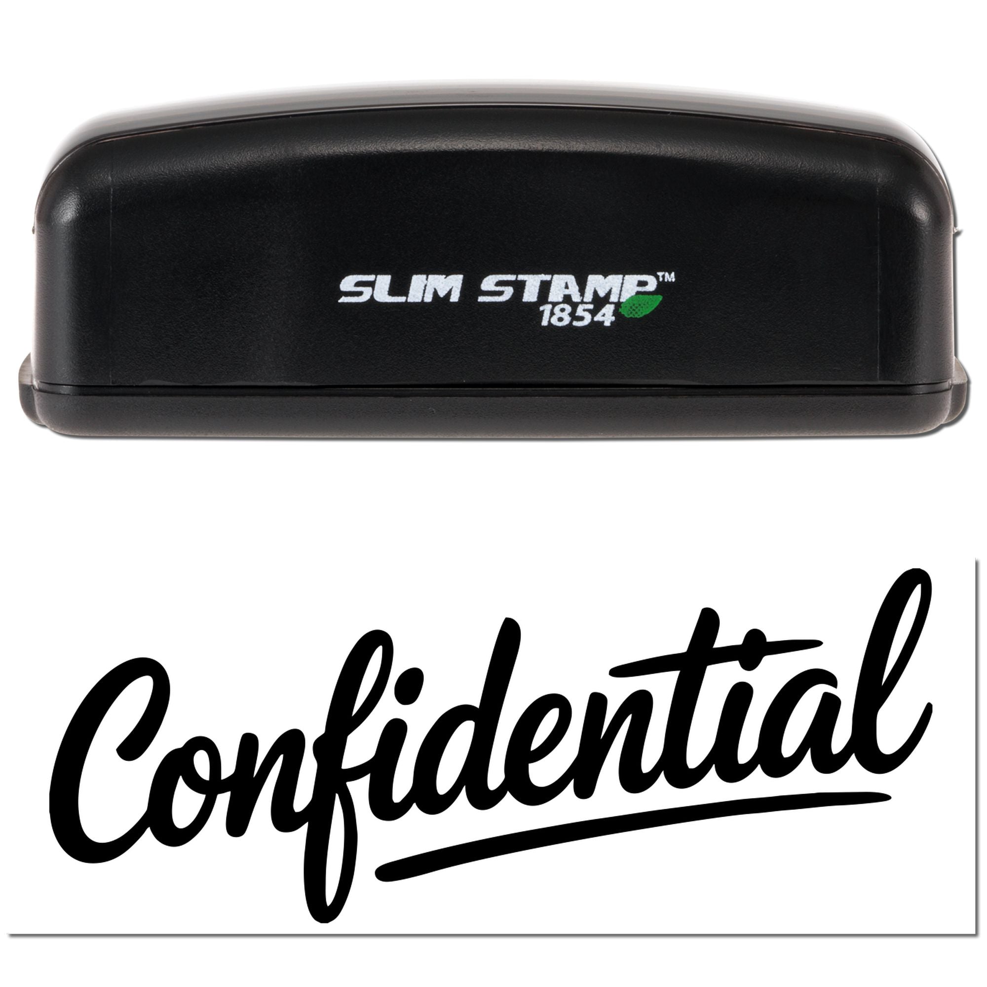 Slim Stamp self-inking rubber stamp with Confidential imprint for secure document marking.