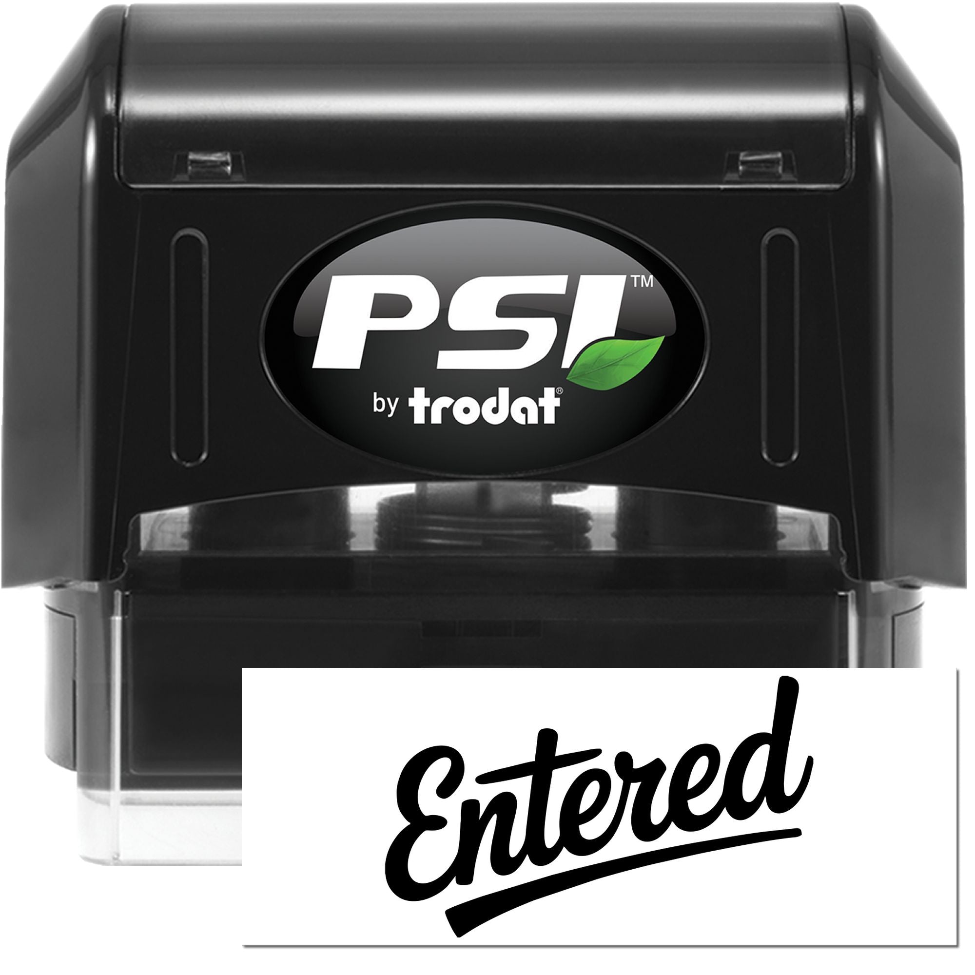 PSI by Trodat self-inking rubber stamp with Entered imprint for office document processing