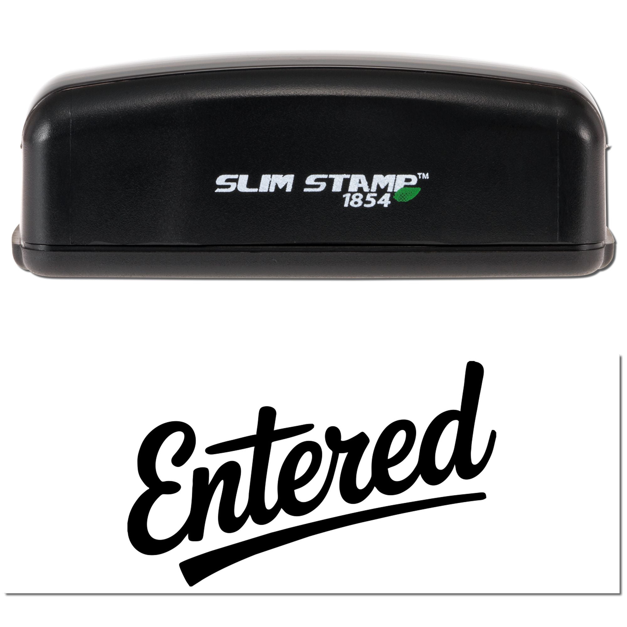Slim Stamp 1854 self-inking rubber stamp with Entered imprint for office document marking.