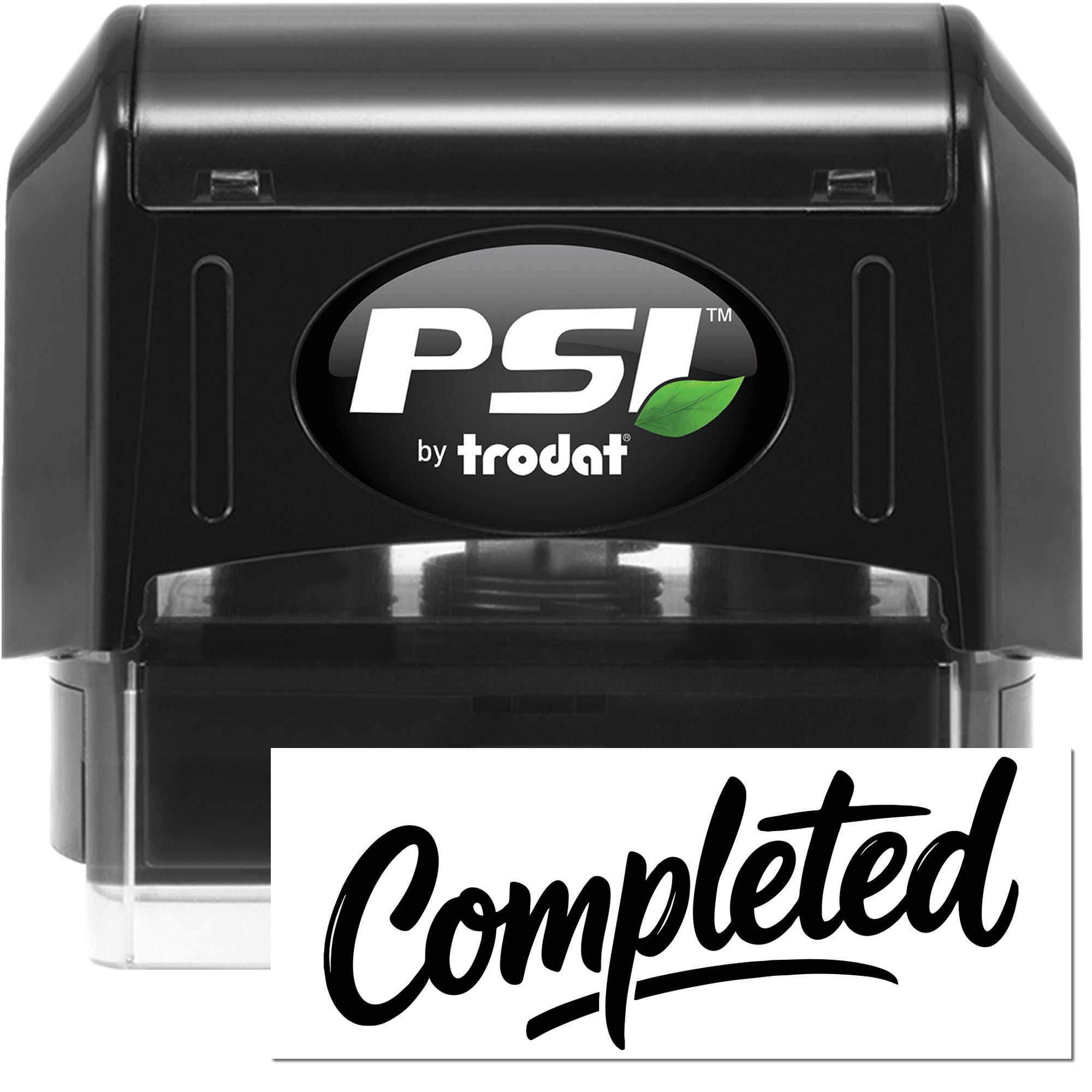PSI by Trodat self-inking rubber stamp with Completed impression for office document approval.