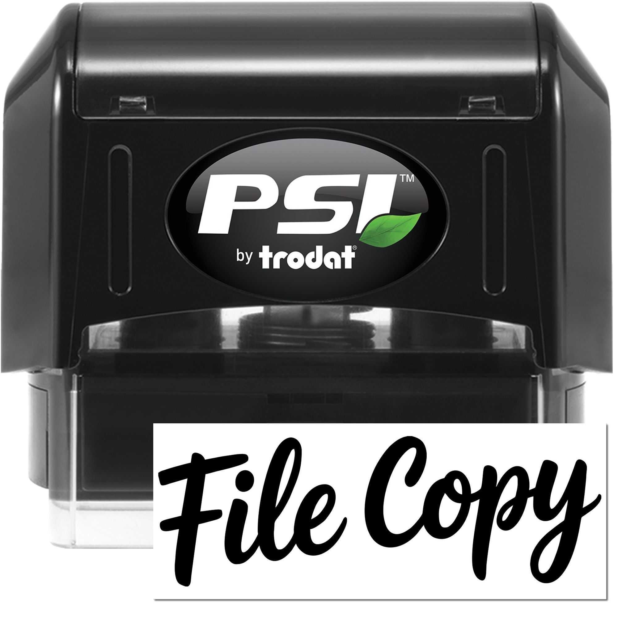 PSI by Trodat self-inking rubber stamp with File Copy imprint for document organization and office filing.