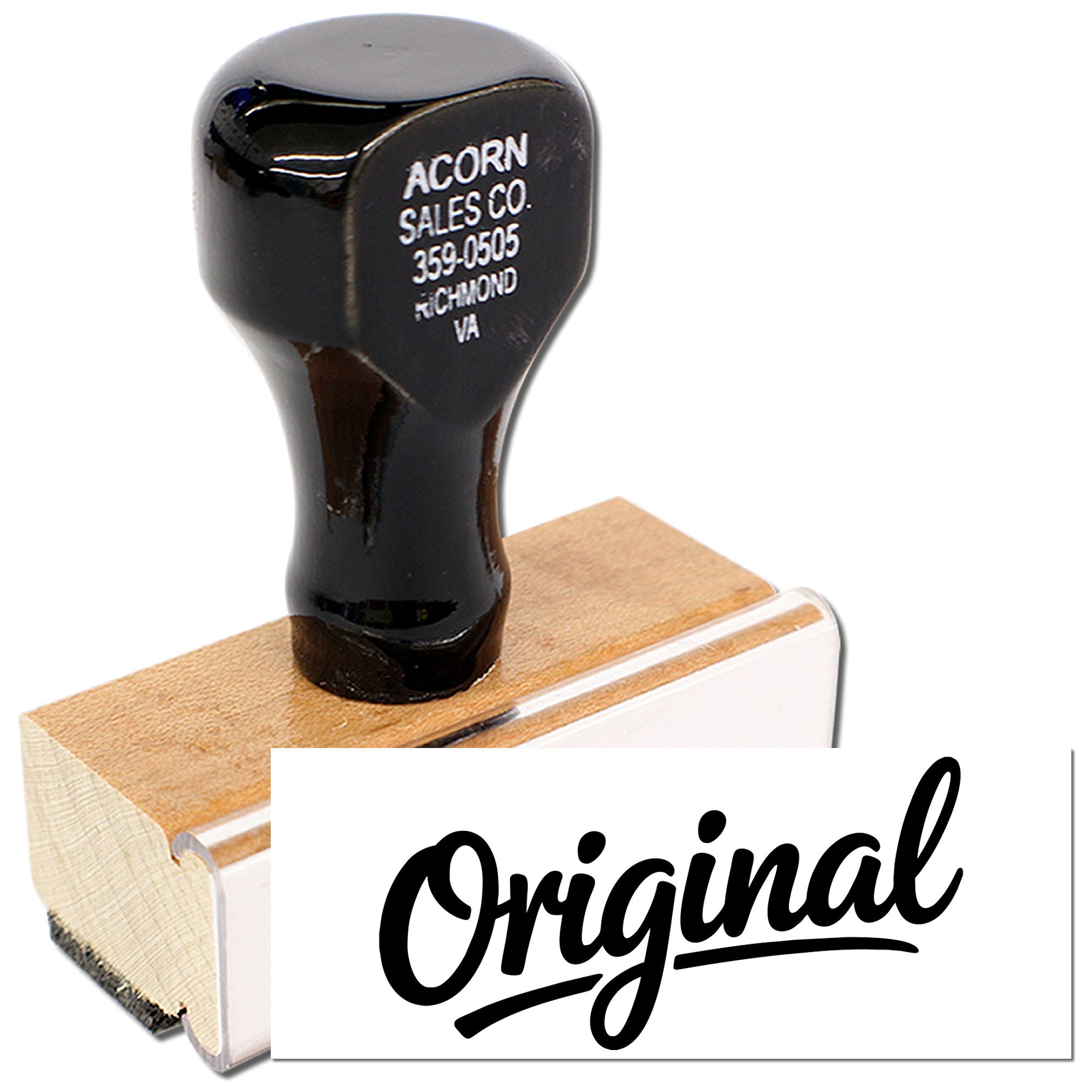 Custom wooden rubber stamp with Original script for business branding, packaging, and product marking