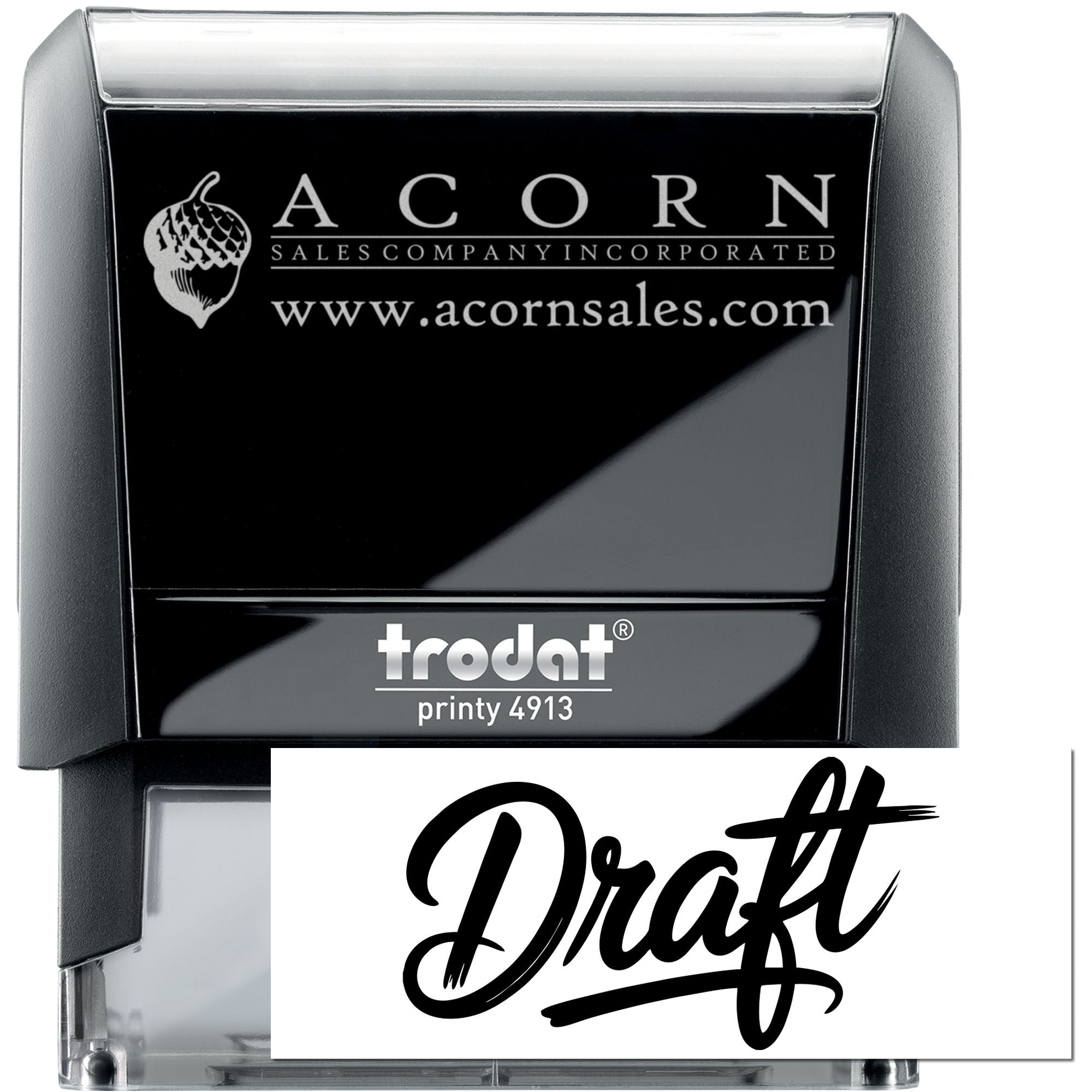 Custom self-inking rubber stamp with draft imprint, Trodat Printy 4913, ideal for business logo and address stamping