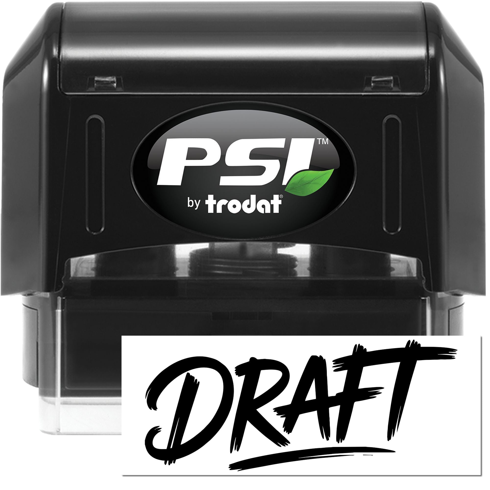 PSI by Trodat self-inking rubber stamp with DRAFT imprint for marking documents as draft or unapproved.